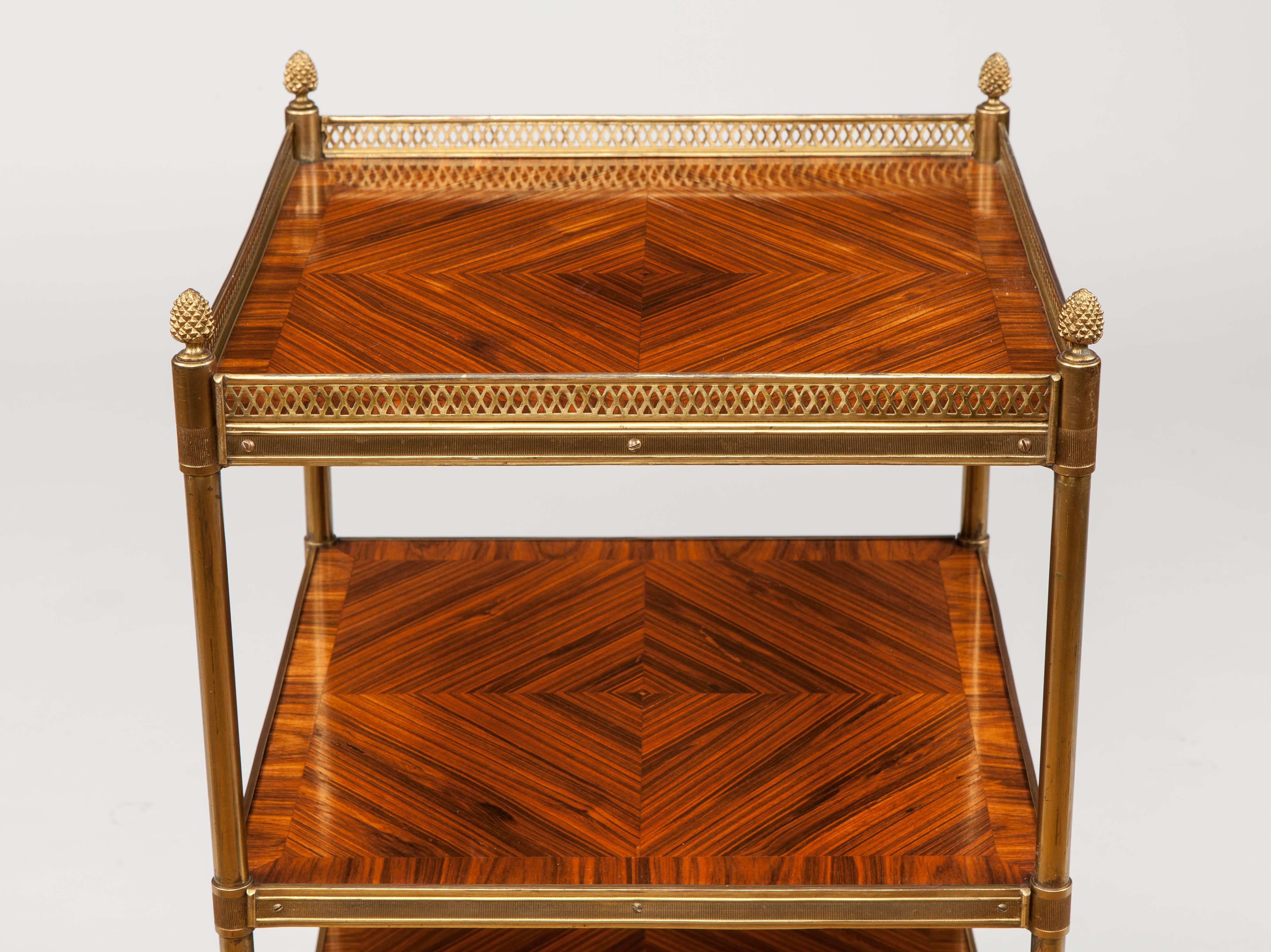 Pair of English 20th Century Side Tables of Tulipwood and Gilt Brass In Excellent Condition In London, GB