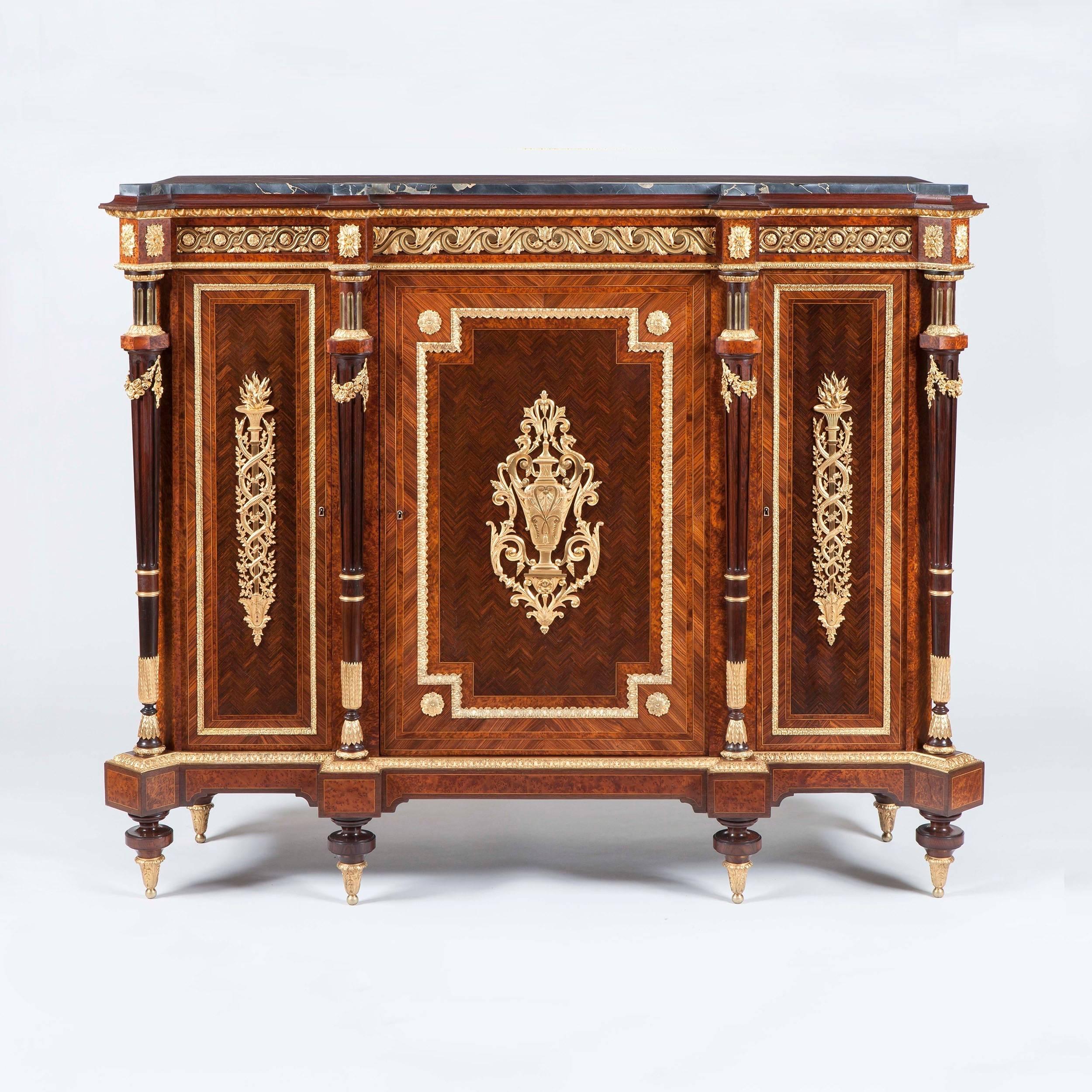 A Good Pair of Meuble d'Hauteurs d'Appui By Henri Picard of the Napoleon III Period

Constructed using fine kingwood, thuyawood and amaranth veneers laid in complex book matched and chevron parquetry, and dressed with excellent gilt bronze mounts