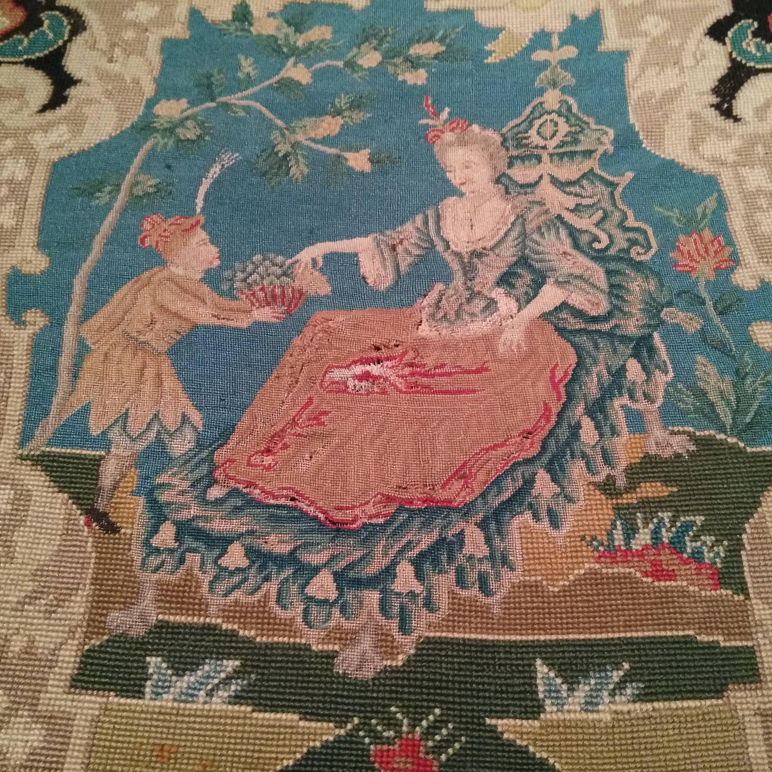 Louis XIV Needlepoint Picture Depicting a Courtly Lady