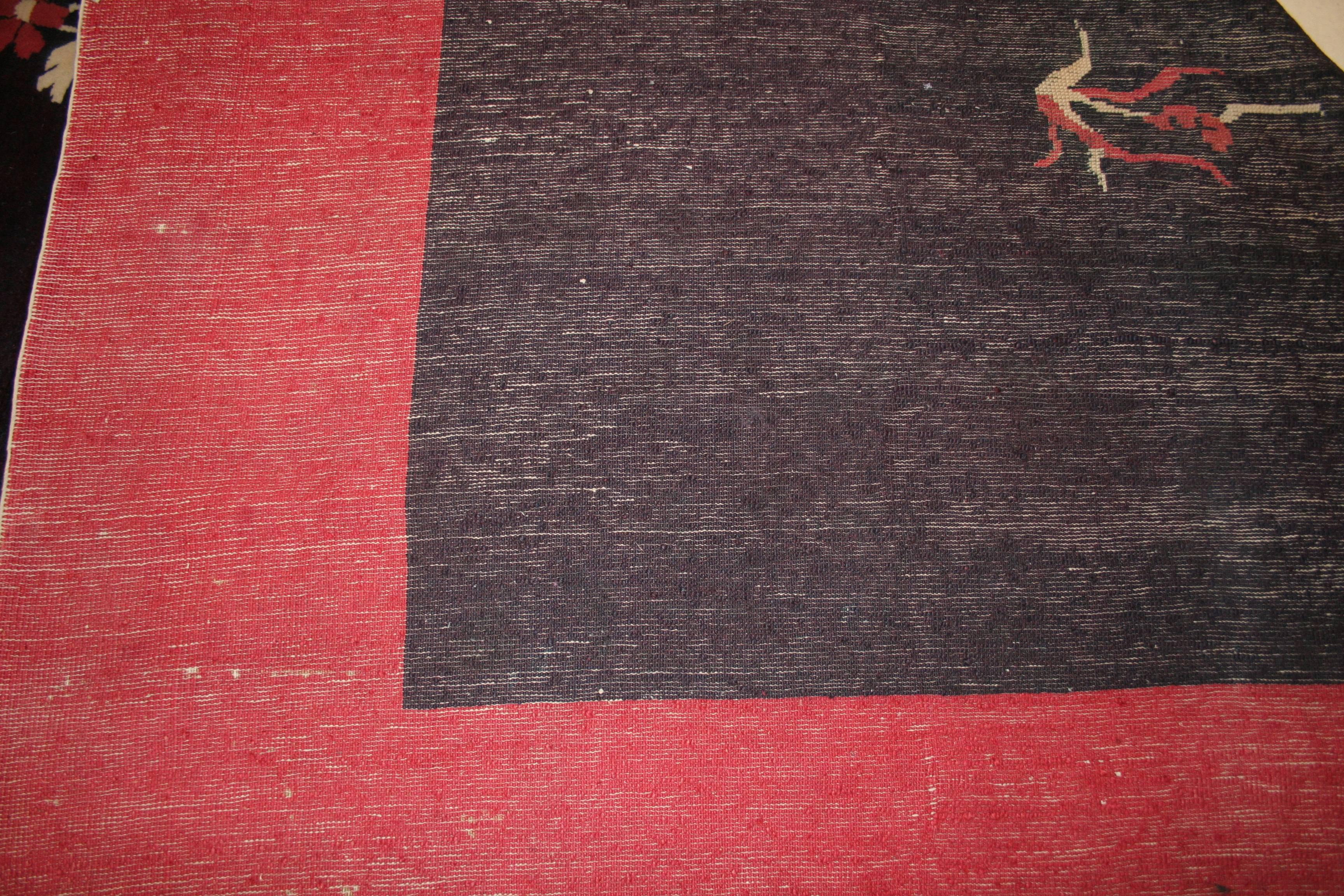 Fine Antique Chinese Minimalist Rug with Aubergine Background and Red Border 1