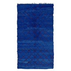 Vintage Indigo Beni Mguild Moroccan Geometric Design Berber Rug