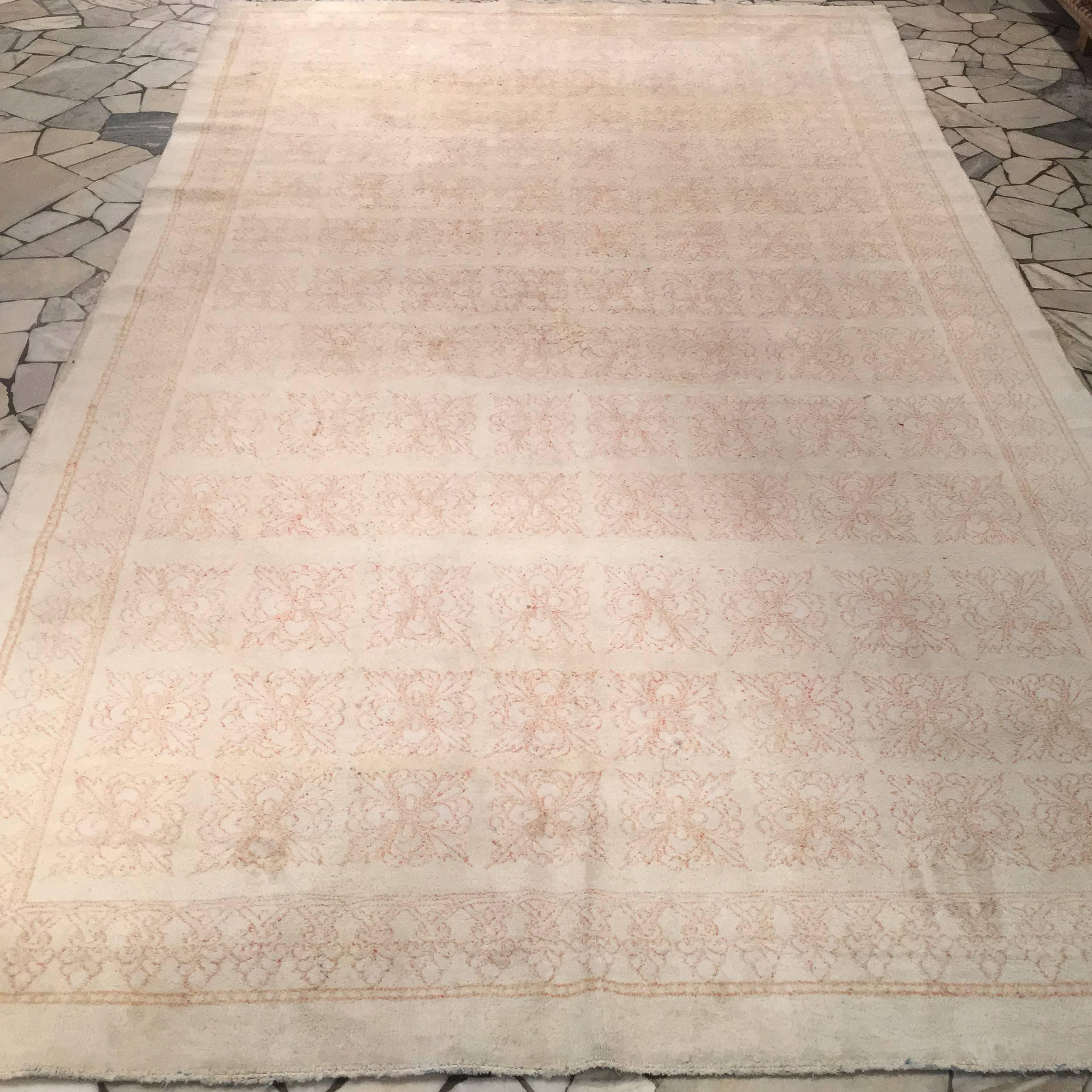 Antique Cotton Agra Rug with Tile Pattern For Sale 2