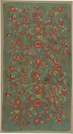 Fine Antique Teal Green Silk Goa Indian Embroidered Textile