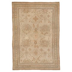 Antique White Ground Oushak Rug with Large Scale All-Over Design