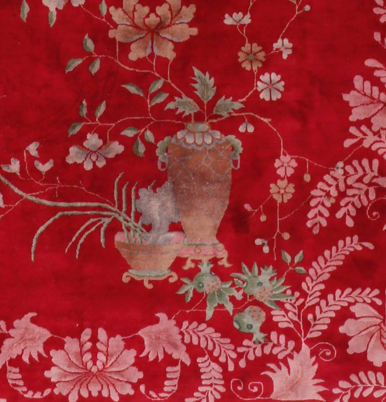 Art déco Superbe tapis Art Déco chinois rouge laqué en vente
