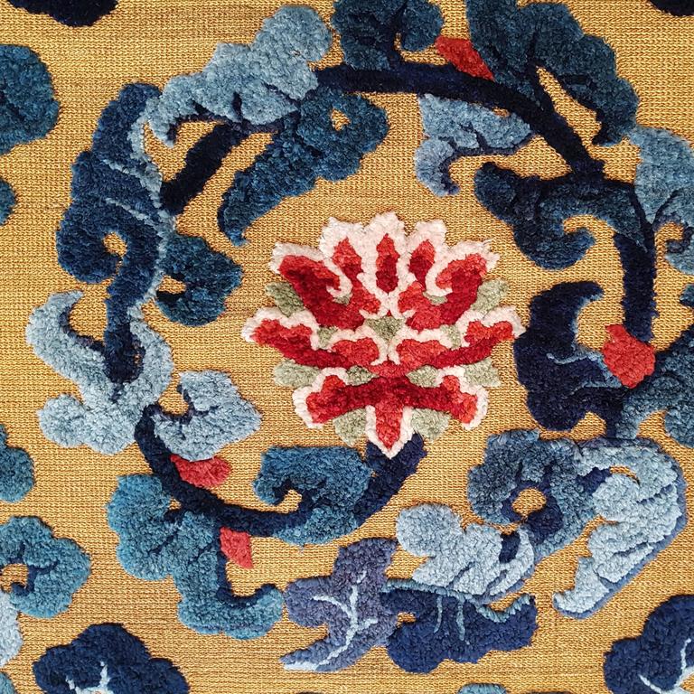 Silk and Metallic Thread Chinese Rug with Lotus Flowers at 1stDibs