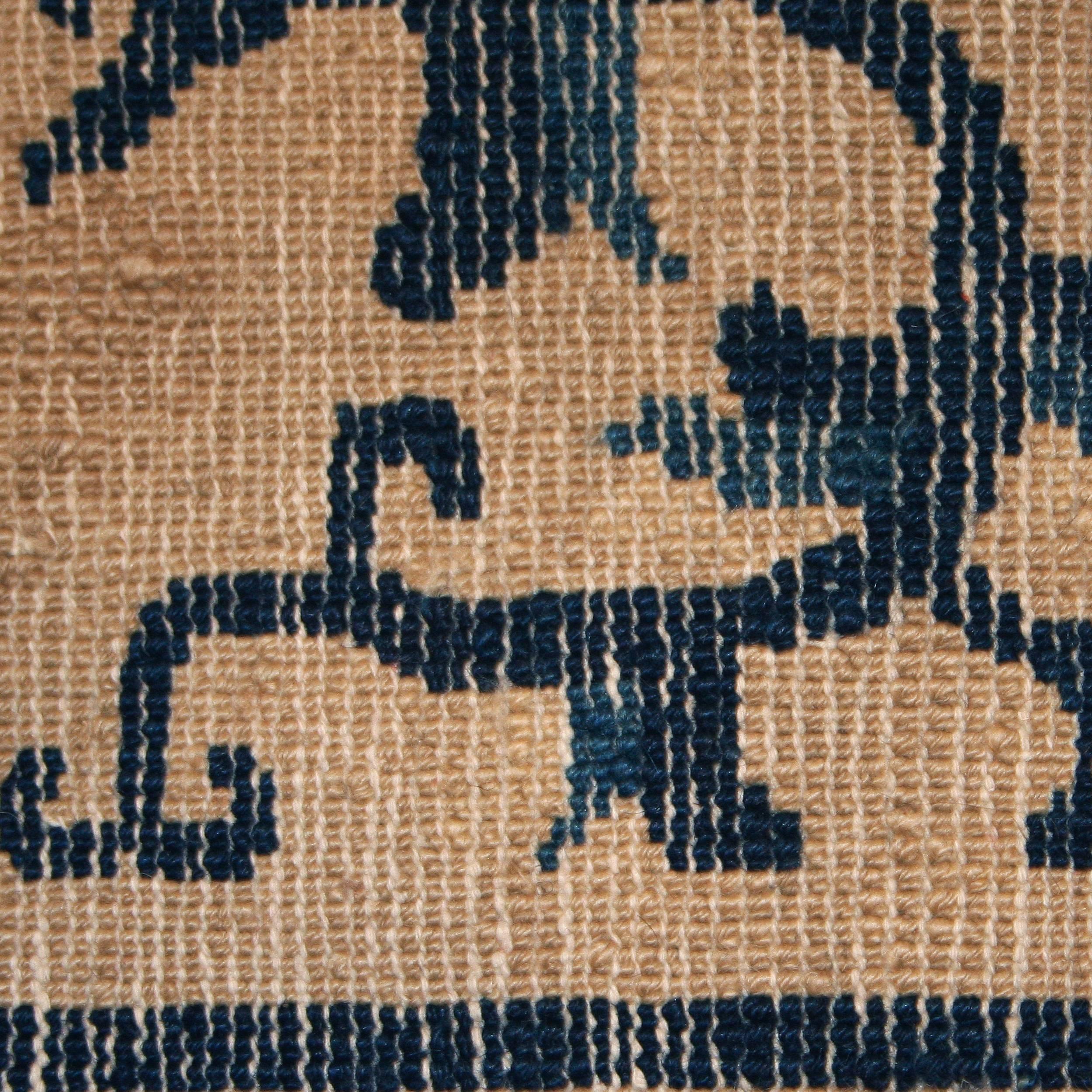 Wool Antique Ningxia Chinese Carpet with Lion-Dogs