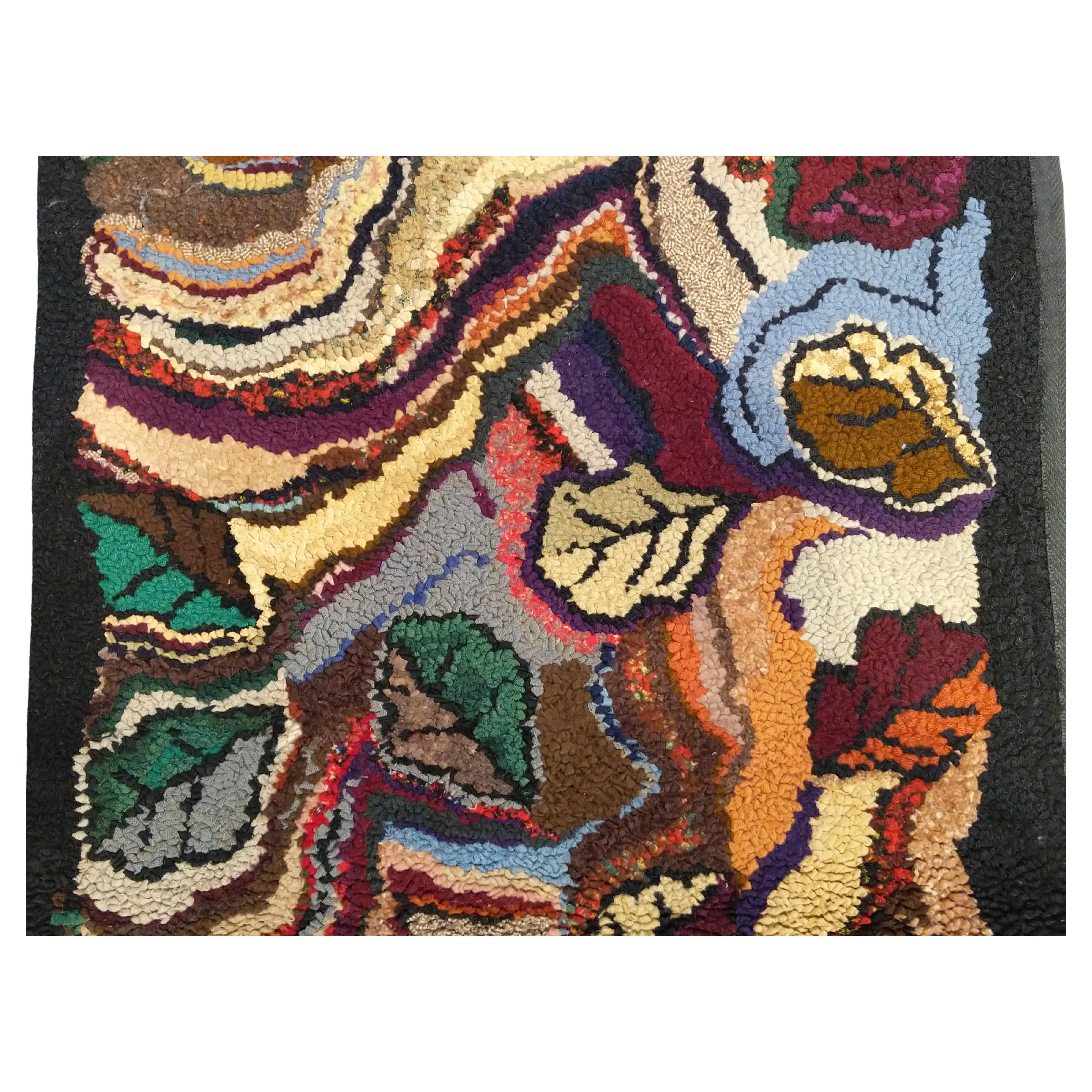 Rare Antique American Hooked Narrow Runner Rug For Sale
