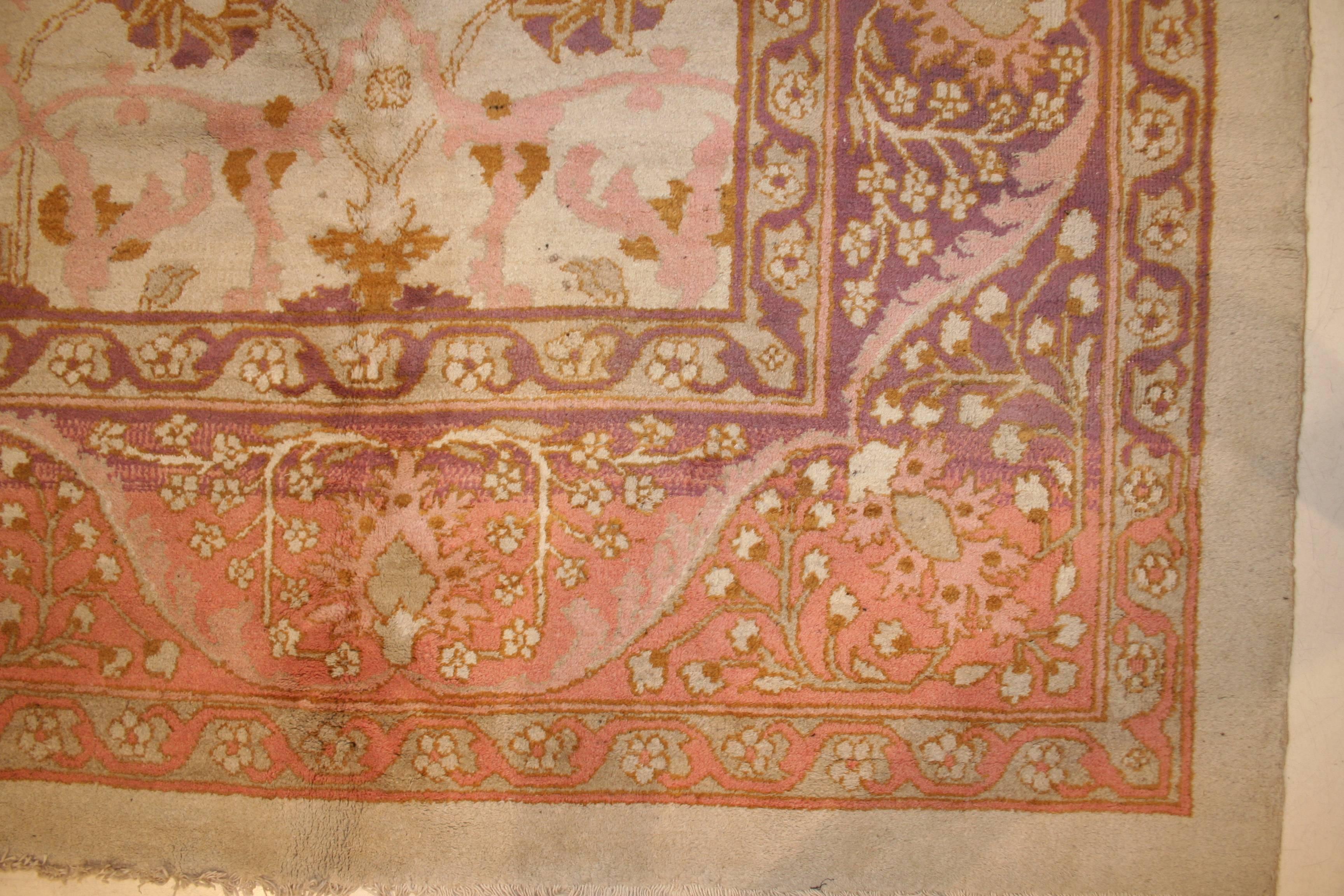 Indian Antique Ivory Background Amritsar Carpet For Sale