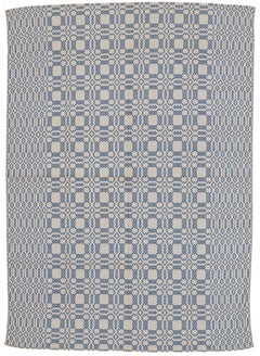 Fine Antique Ivory and Blue American Coverlet Rug