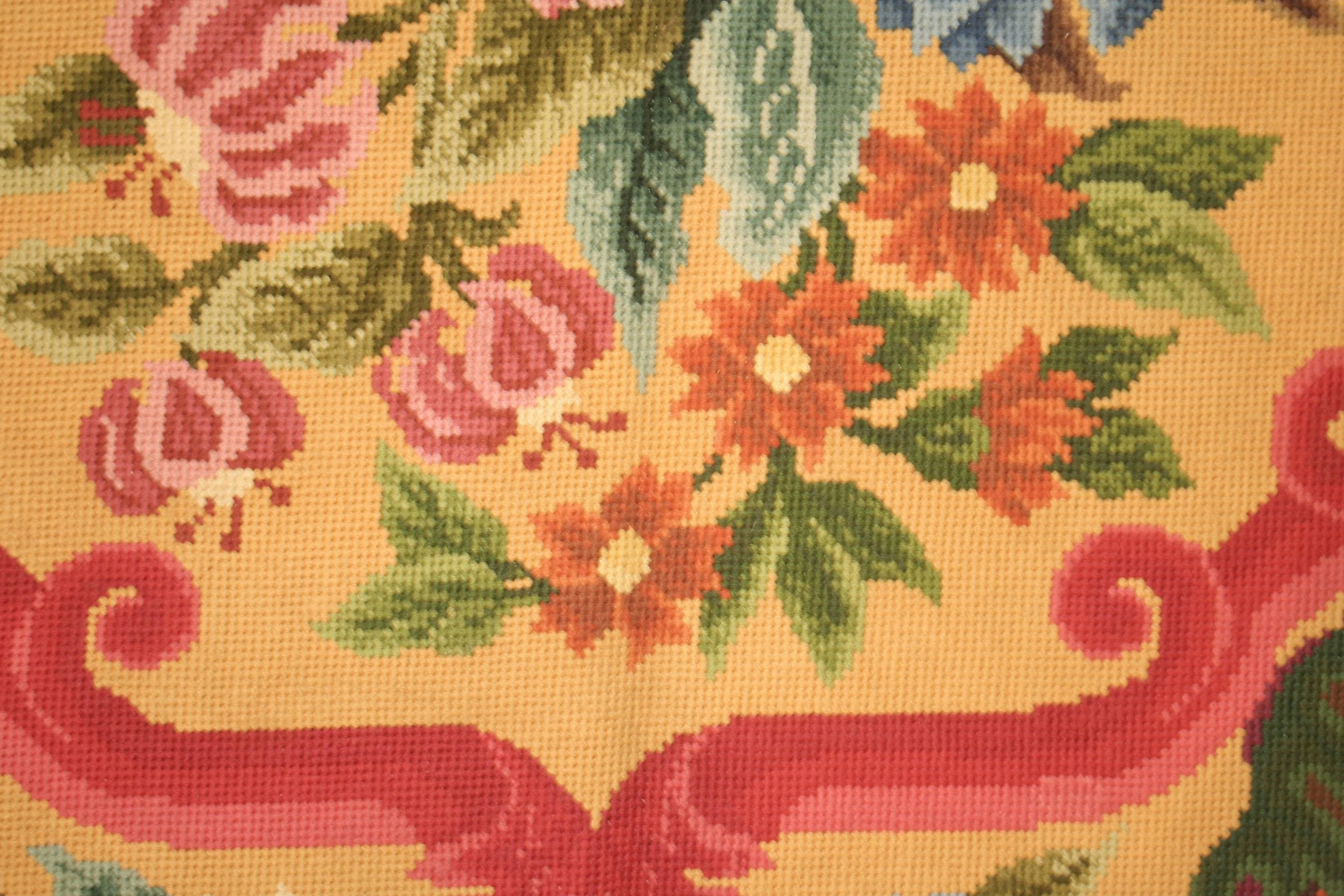Commissioned in the mid-1980s by the Vigo Carpet Gallery of London to the Royal School of Needlework, this needlepoint signalled a brief revivalist period in England for needlepoints with elaborate floral patterns at the height of the fashion for