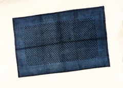 Antique Fine Indigo Blue Chinese Geometric Design Rug