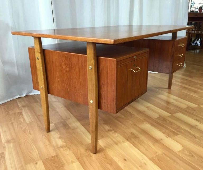 Teak And Oak Floating Top Executive Desk By Torben Strandgaard For Scandinavian Modern Teak And Oak Floating Top Executive Desk By Torben Strandgaard For