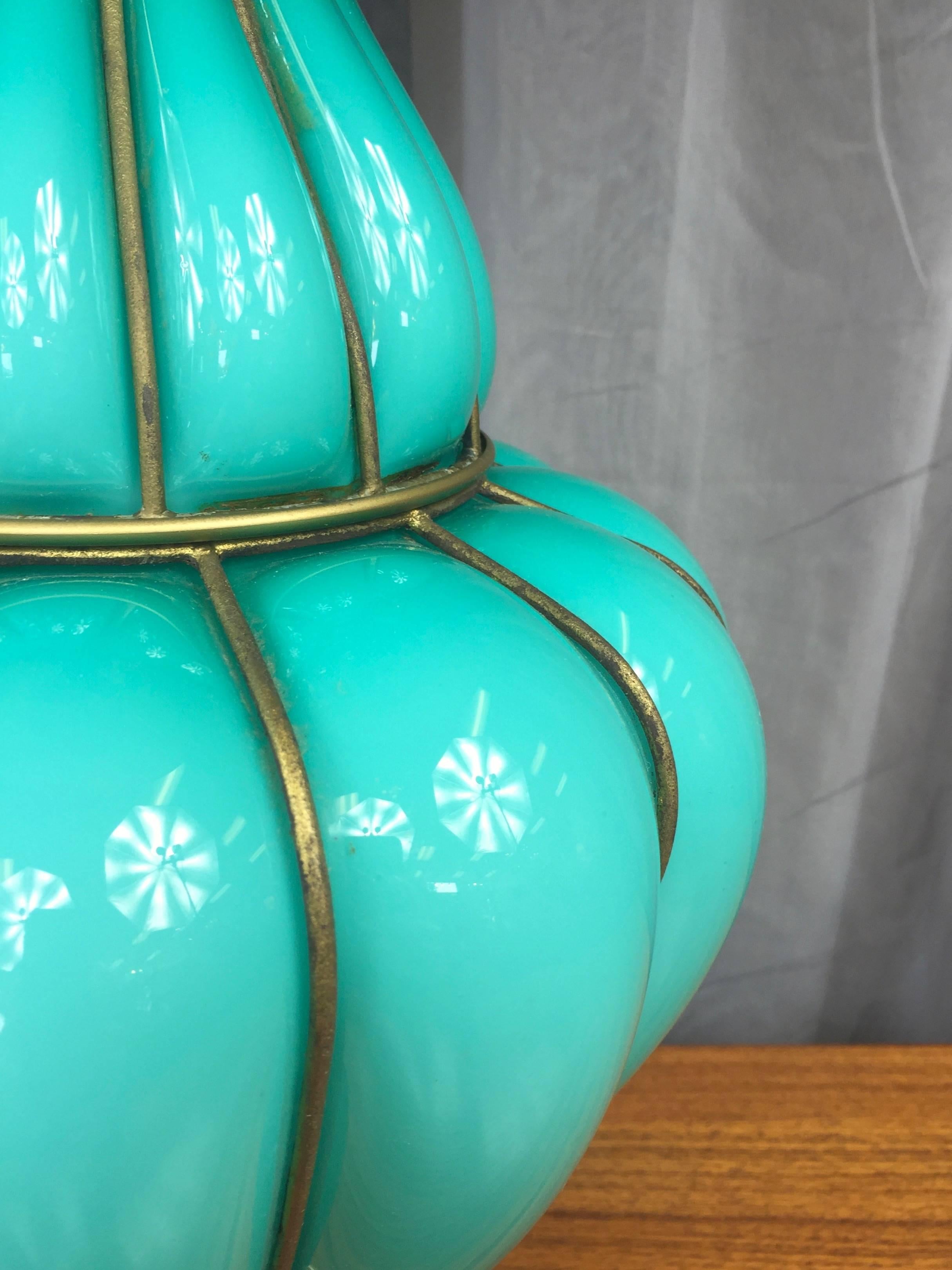Mid-20th Century Monumental Turquoise-Colored Murano Glass and Brass Table Lamp by Marbro