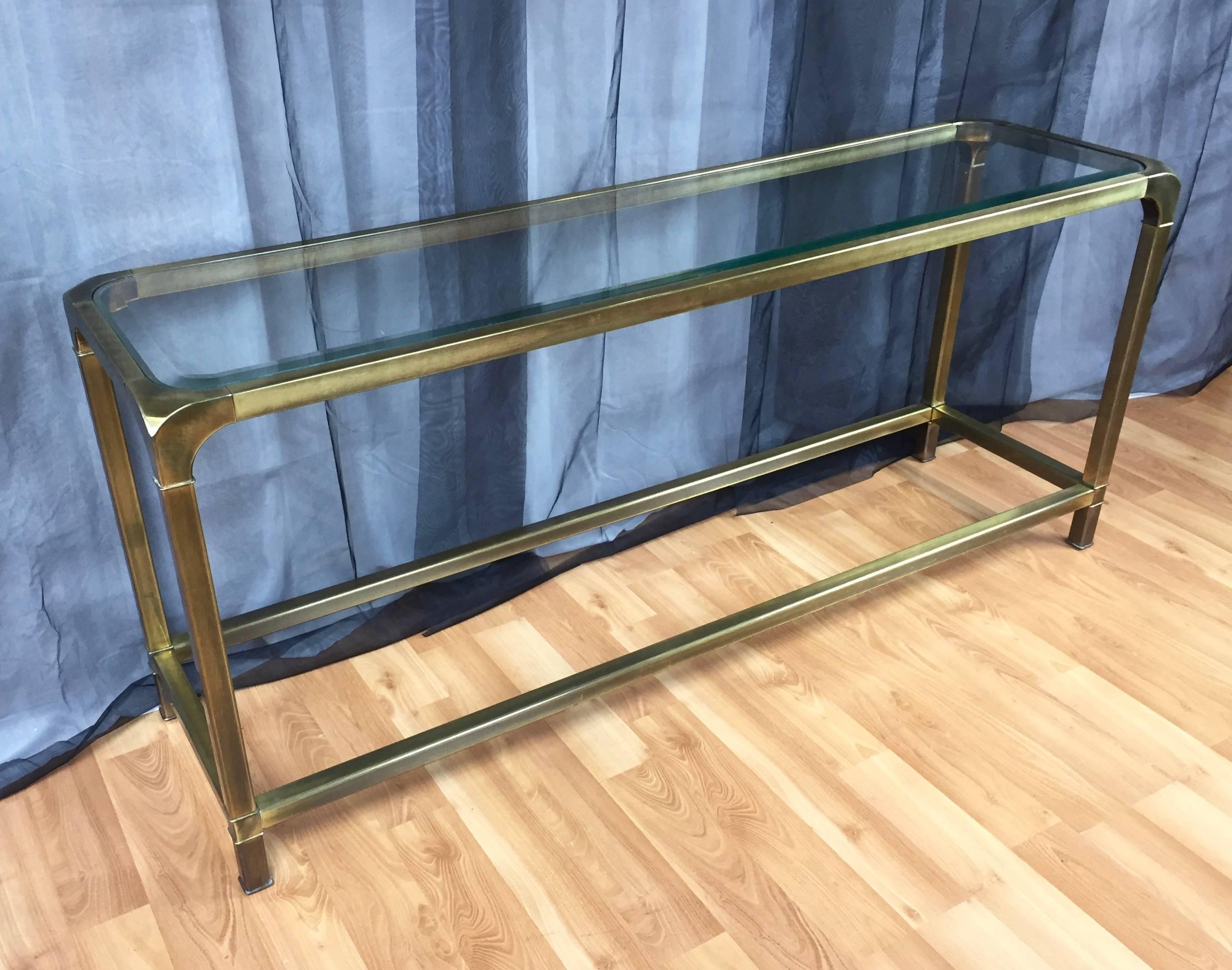 Modern Mastercraft Brass and Glass Console or Sofa Table
