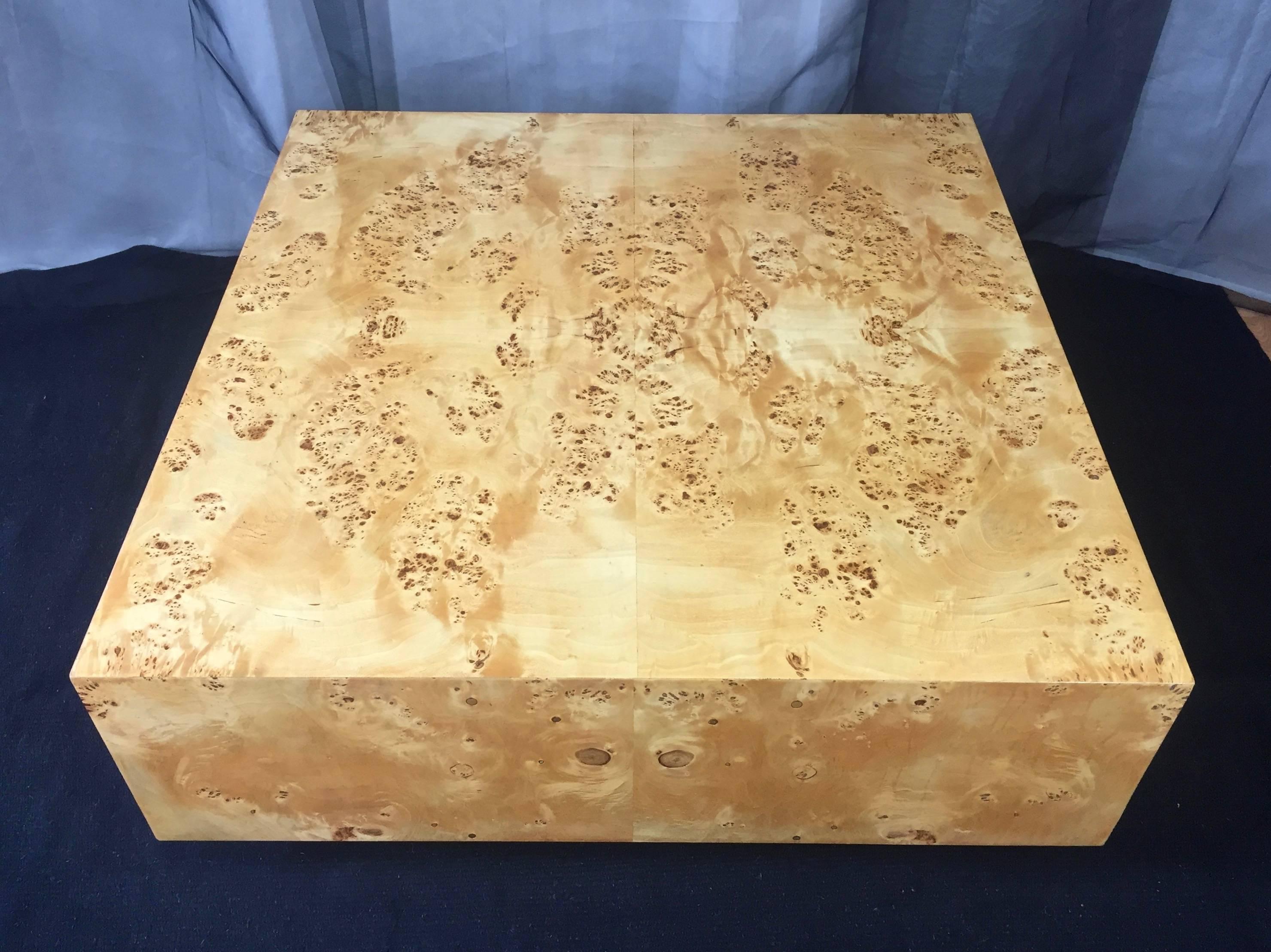 Expansive Burl Wood Floating Coffee Table Attributed to Milo Baughman In Excellent Condition In San Francisco, CA