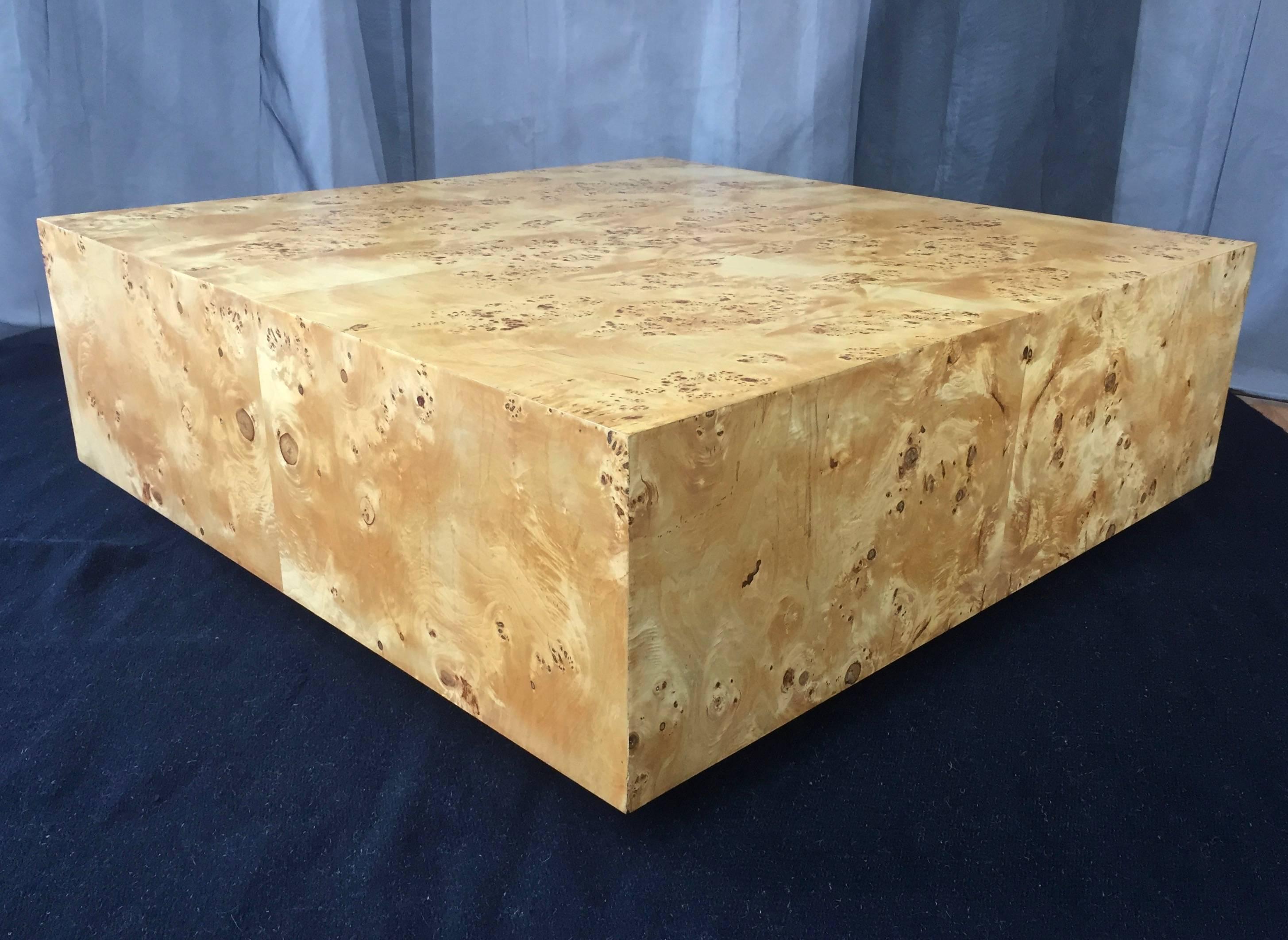 American Expansive Burl Wood Floating Coffee Table Attributed to Milo Baughman