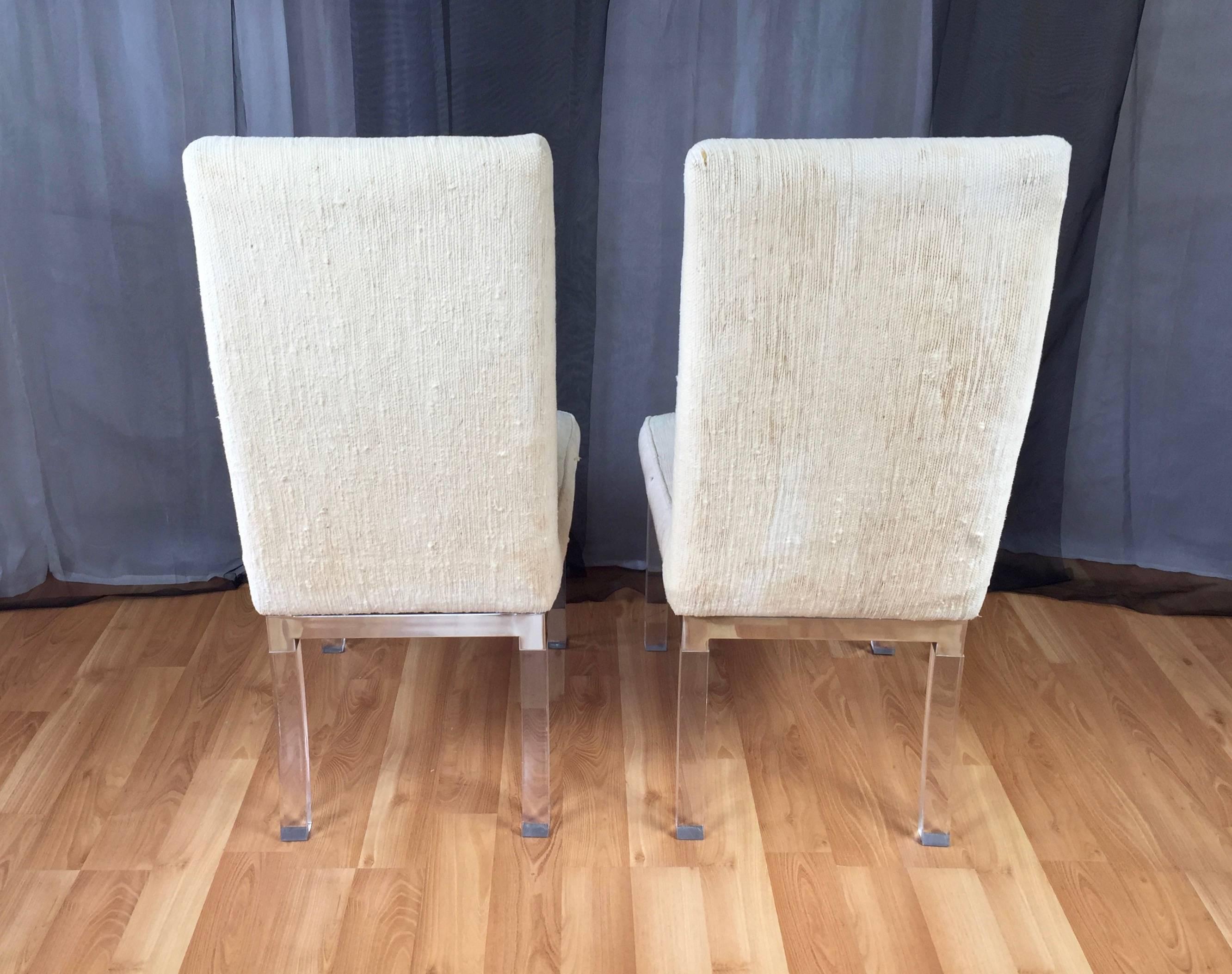 Four Charles Hollis Jones Lucite Leg Dining Chairs In Good Condition In San Francisco, CA
