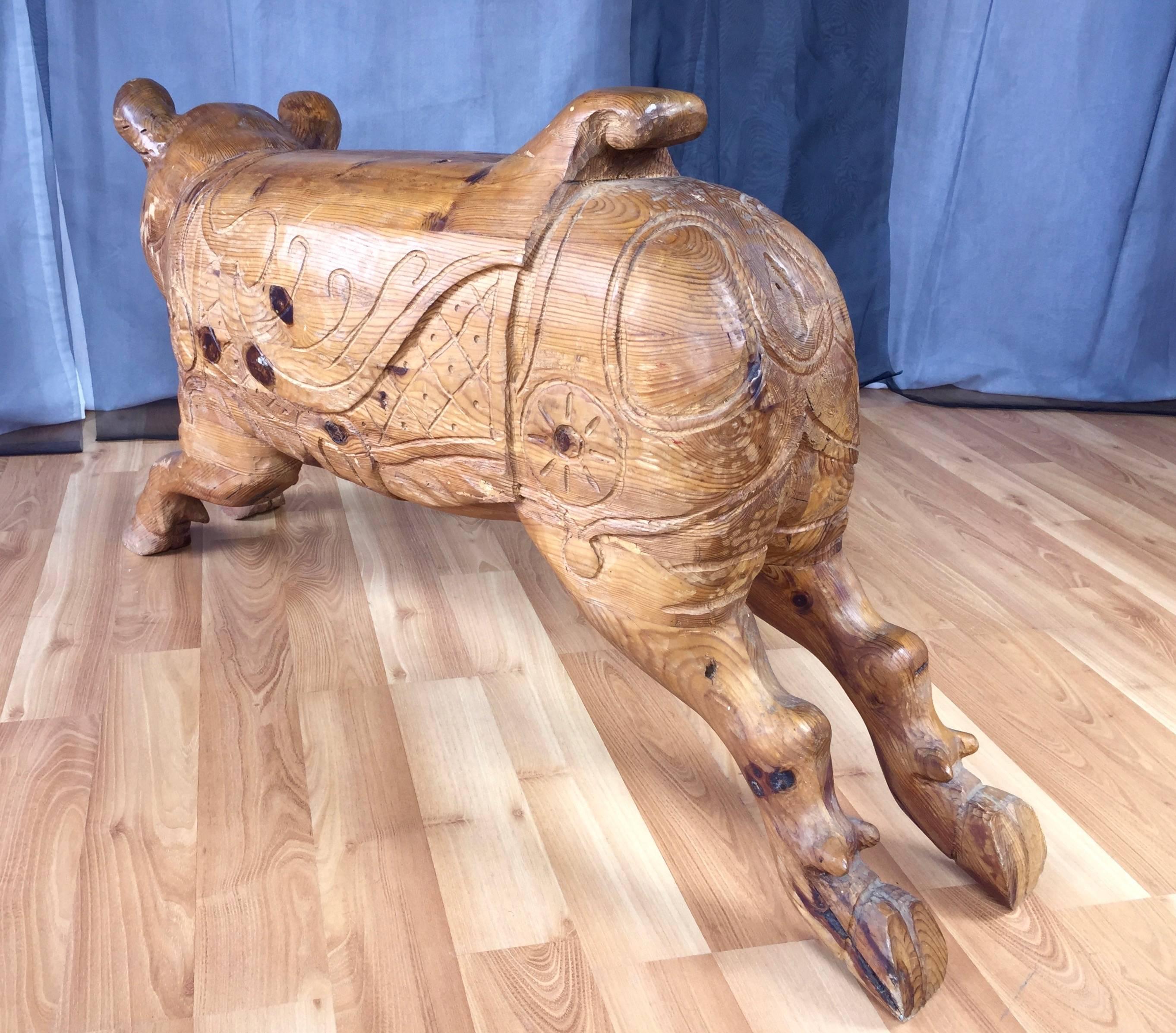 Lifesize Carved Wood Carousel Pig Sculpture In Good Condition In San Francisco, CA