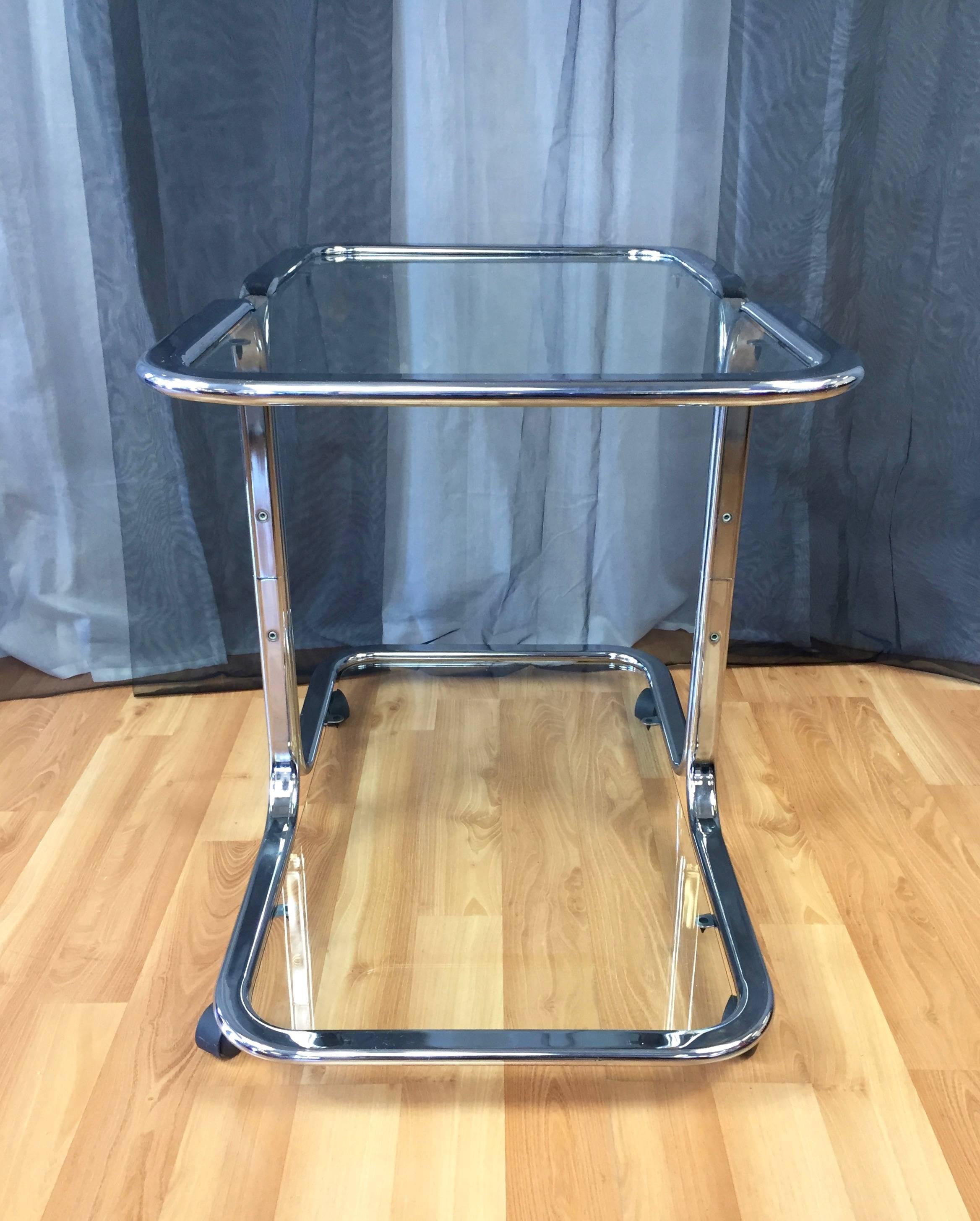 Modern Chrome and Glass Bar Cart in the Manner of Milo Baughman