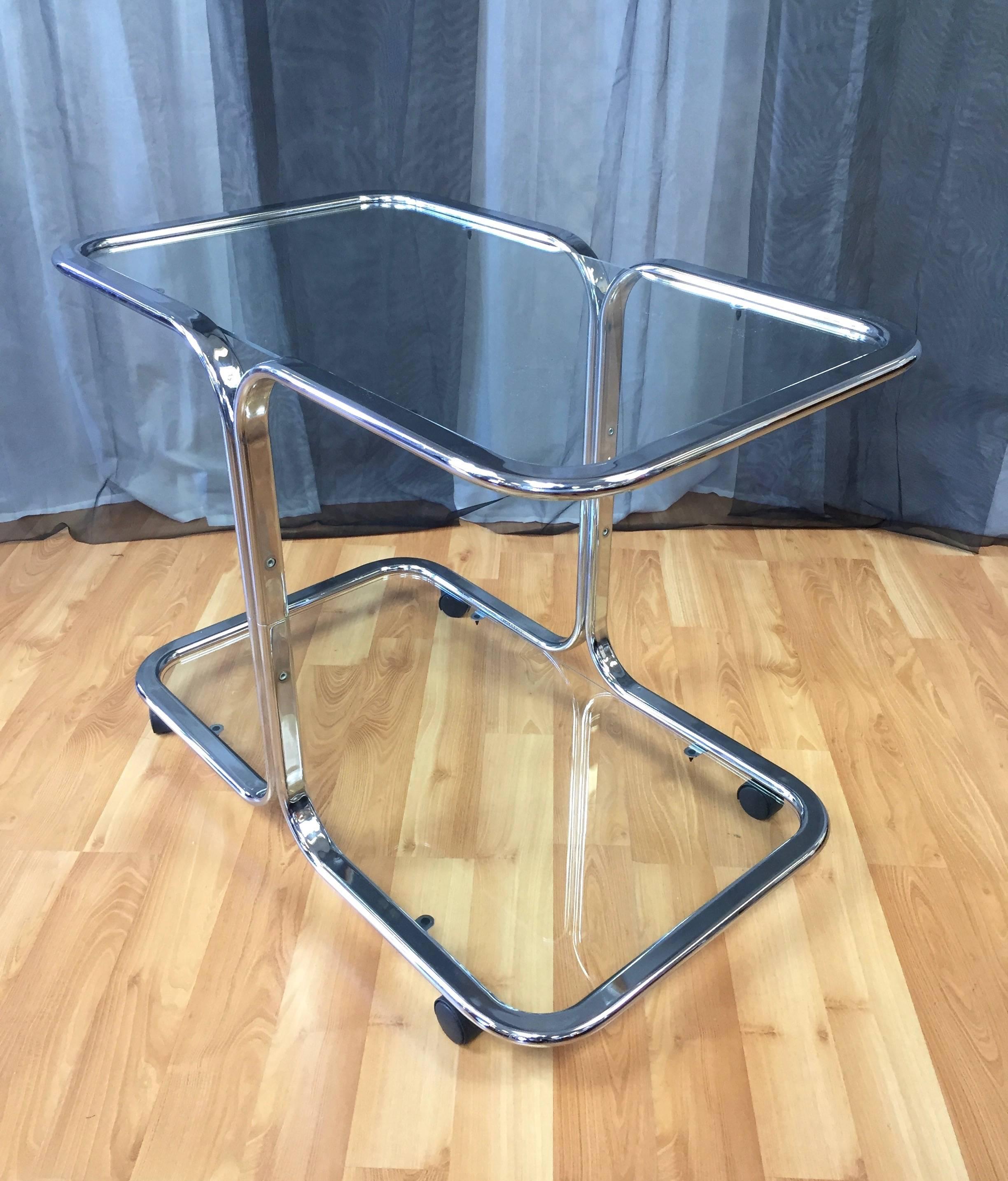 American Chrome and Glass Bar Cart in the Manner of Milo Baughman