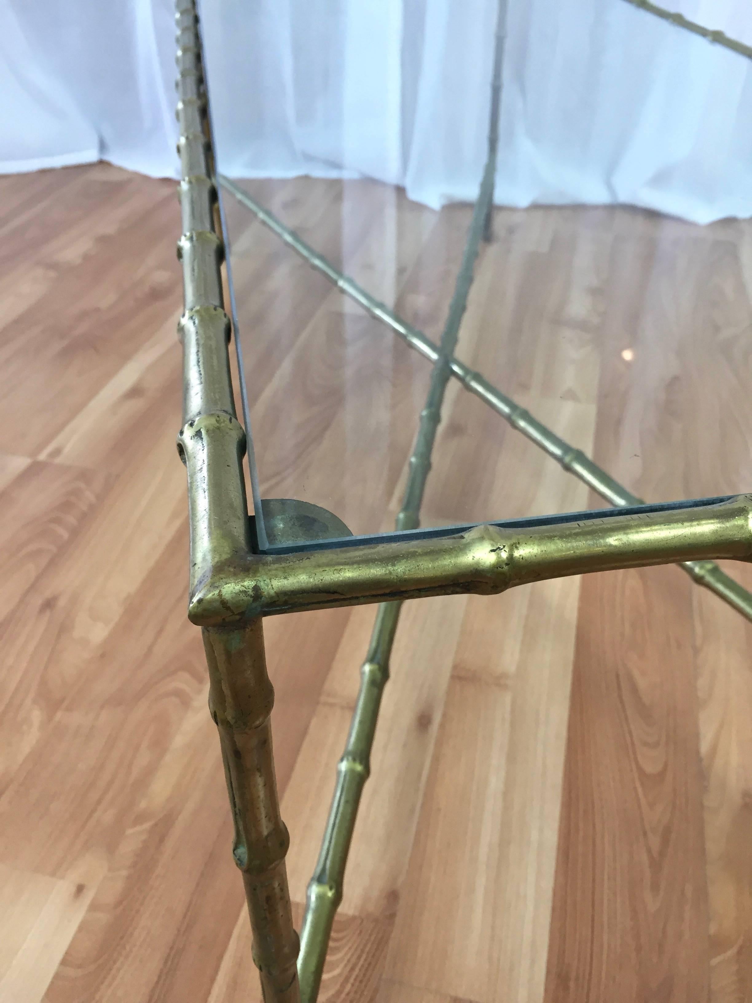 Mid-20th Century Maison Baguès Faux Bamboo Brass and Glass Coffee Table