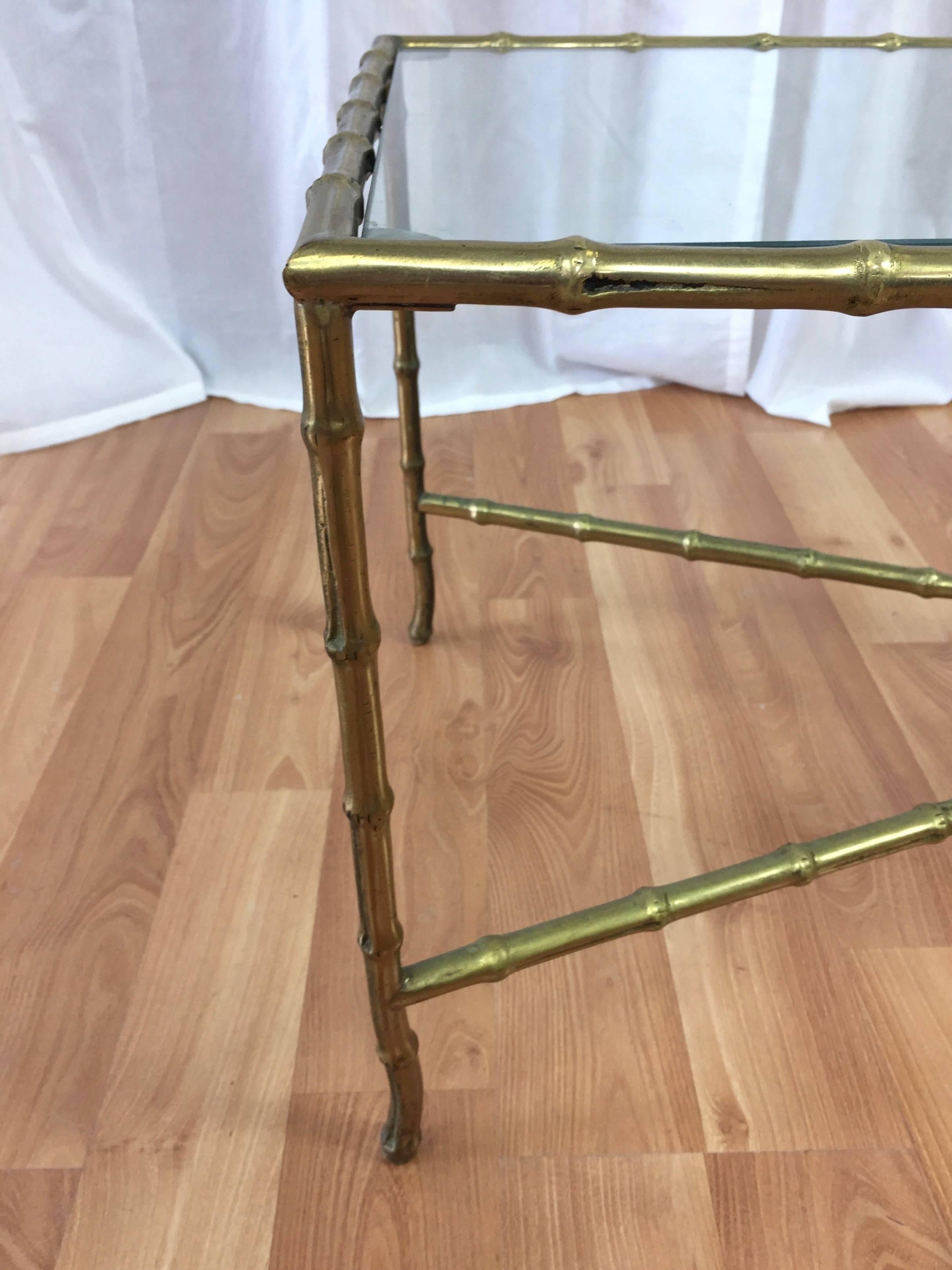 Maison Baguès Faux Bamboo Brass and Glass Coffee Table In Good Condition In San Francisco, CA