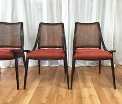 Four Cane Back Walnut Dining Chairs by Richard Thompson for Glenn of California