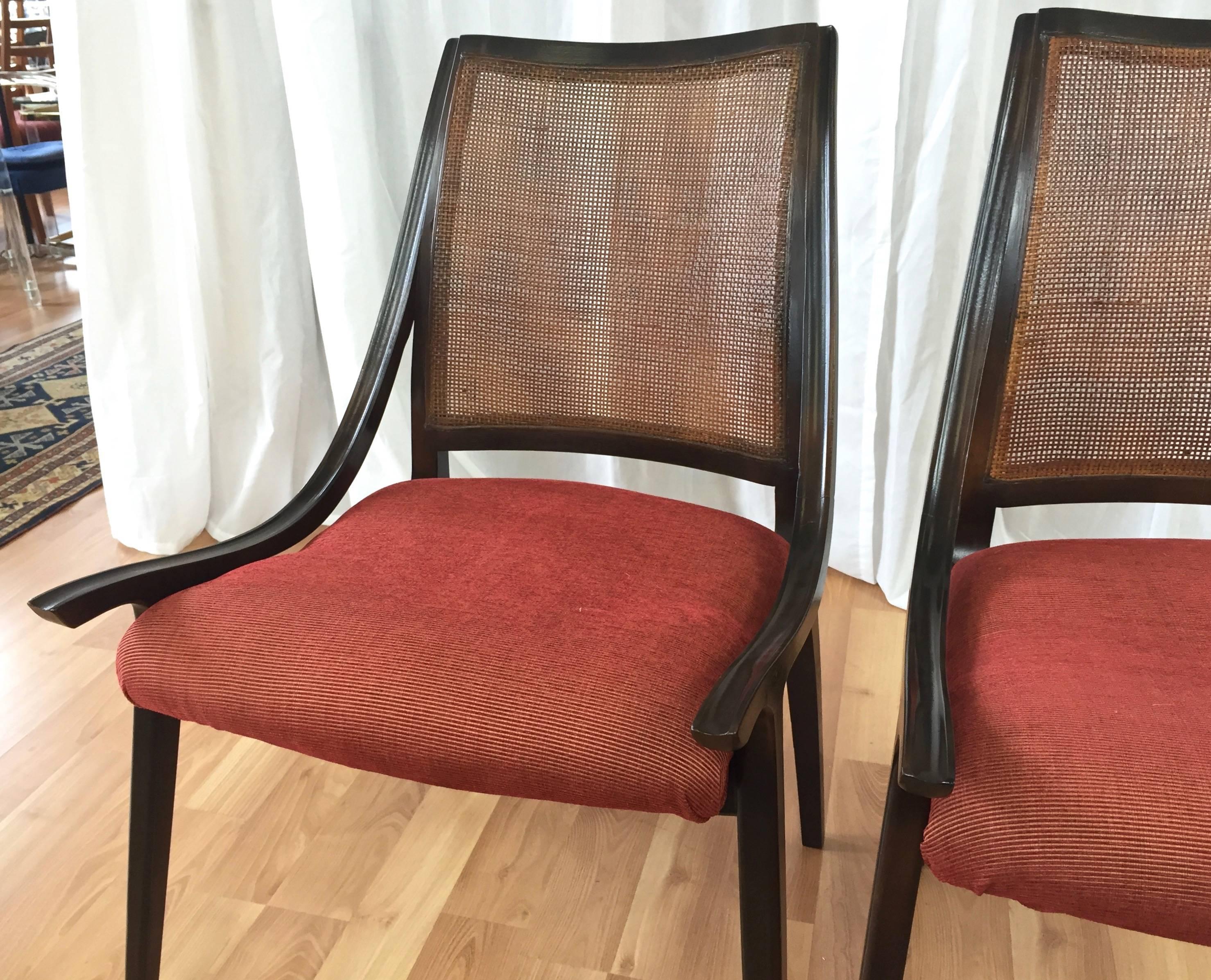Four Cane Back Walnut Dining Chairs by Richard Thompson for Glenn of California In Good Condition In San Francisco, CA