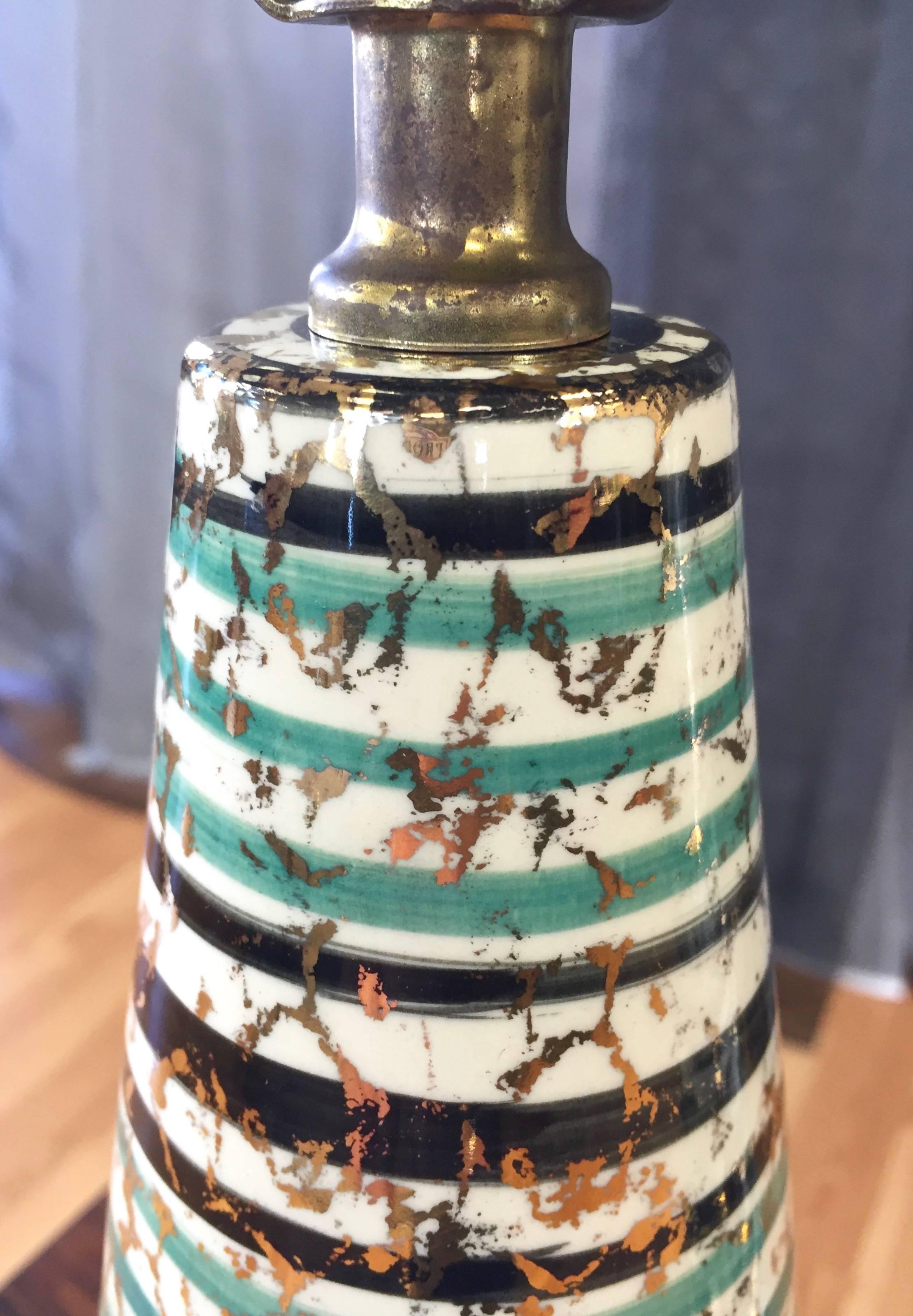 Mid-20th Century Pair of Mid-Century Hand-Painted Sculptural Ceramic Table Lamps
