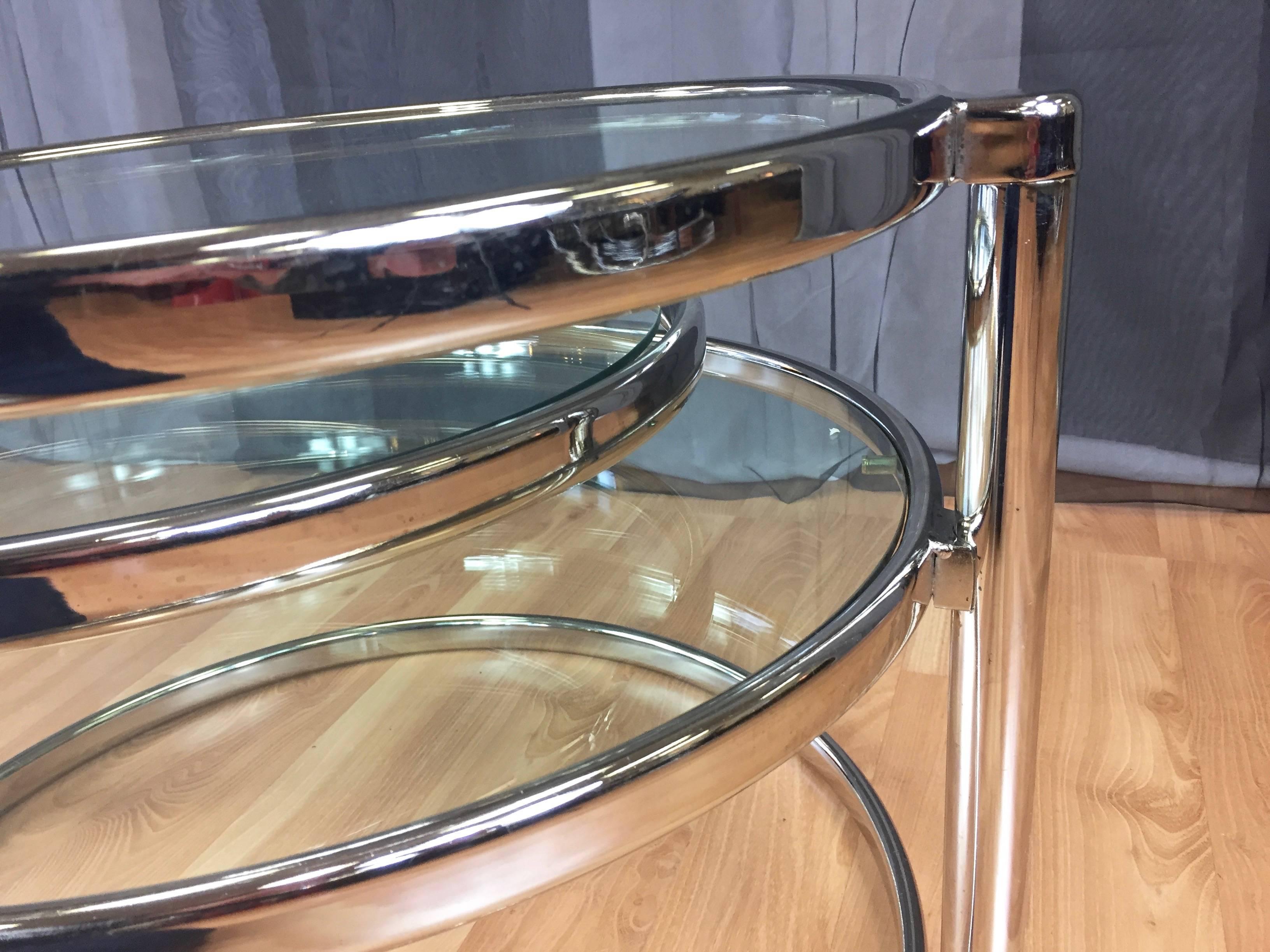 Swiveling Nickel and Glass Table in the Manner of Milo Baughman 2