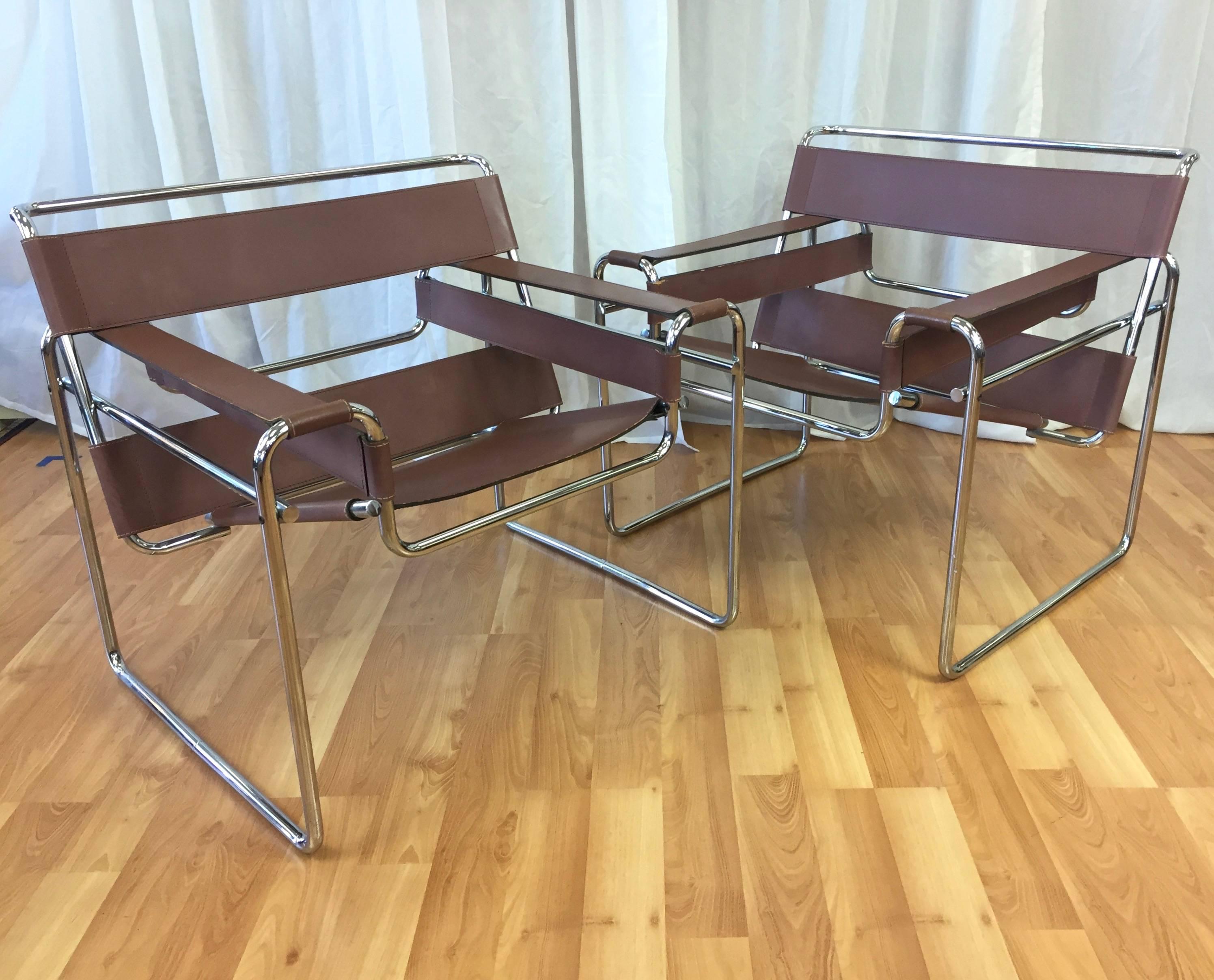 Italian Pair of Marcel Breuer “Wassily” Chairs by Gavina for Knoll
