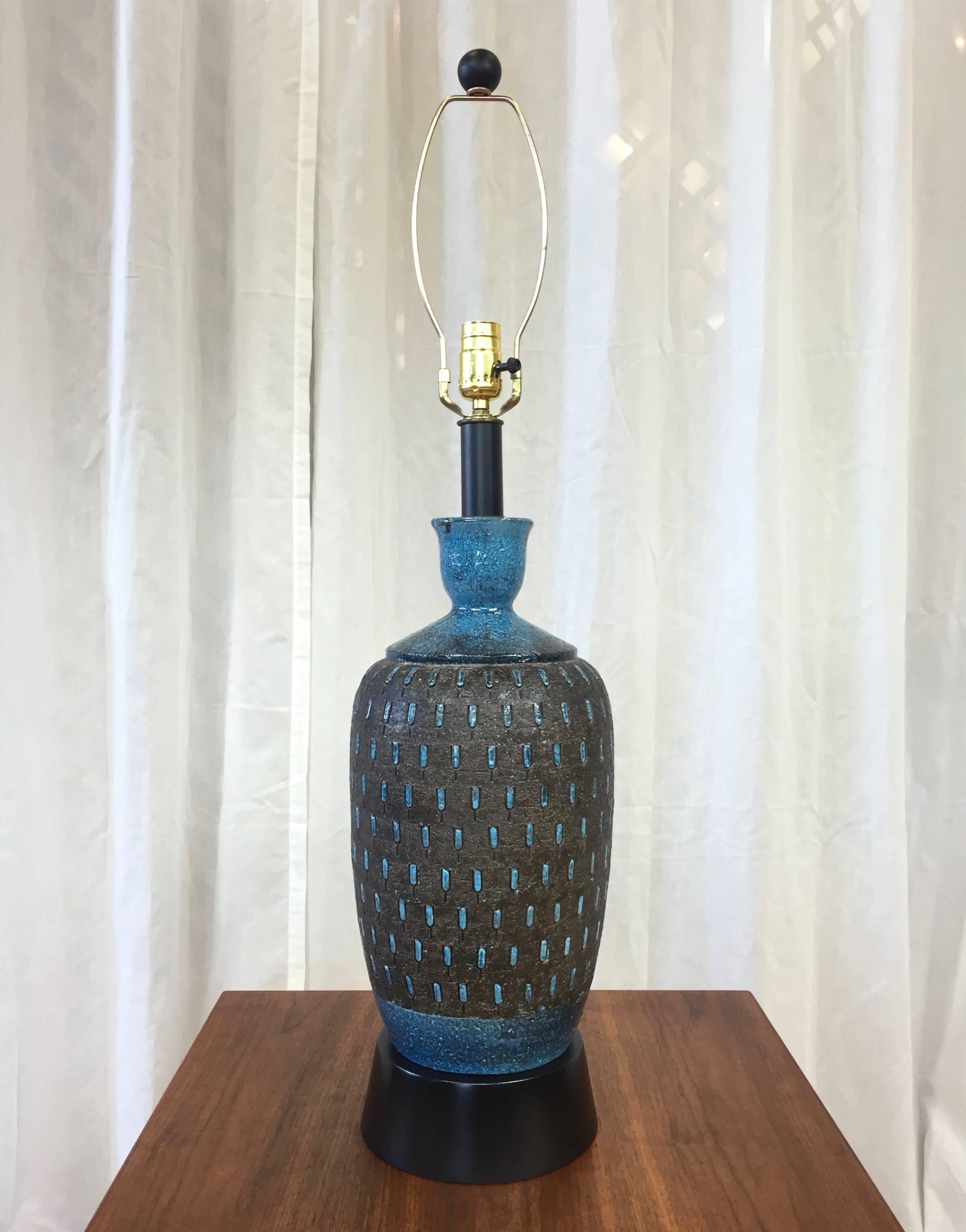 Mid-Century Modern Monumental and Uncommon Aldo Londi for Bitossi Rimini Blue Lamp