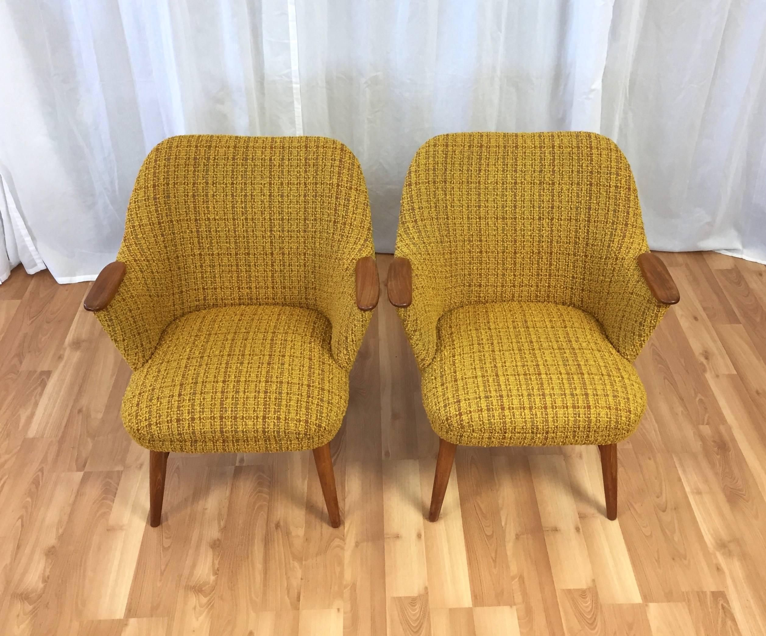 Diminutive Pair of Danish Modern Upholstered Teak Armchairs 1