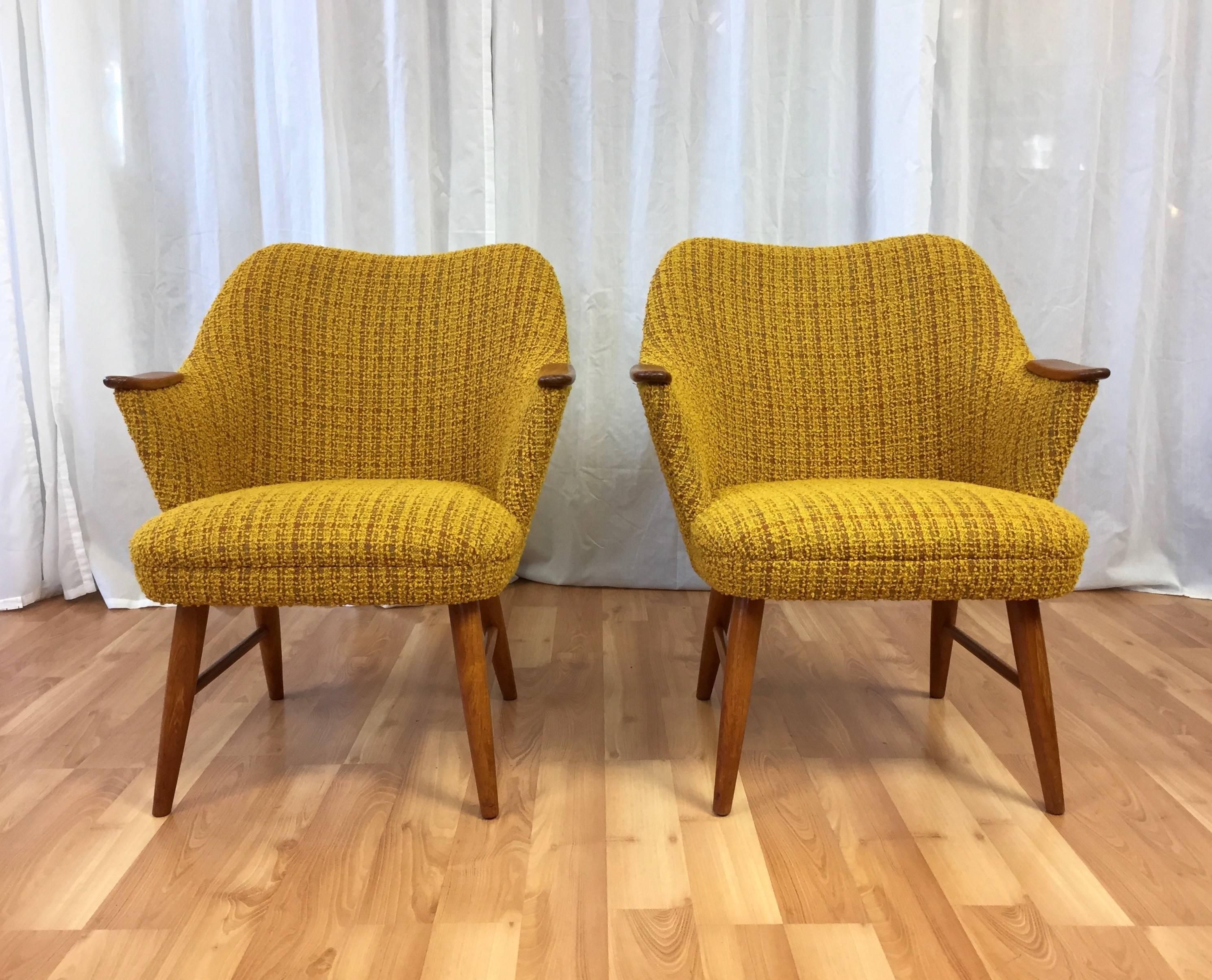 Scandinavian Modern Diminutive Pair of Danish Modern Upholstered Teak Armchairs