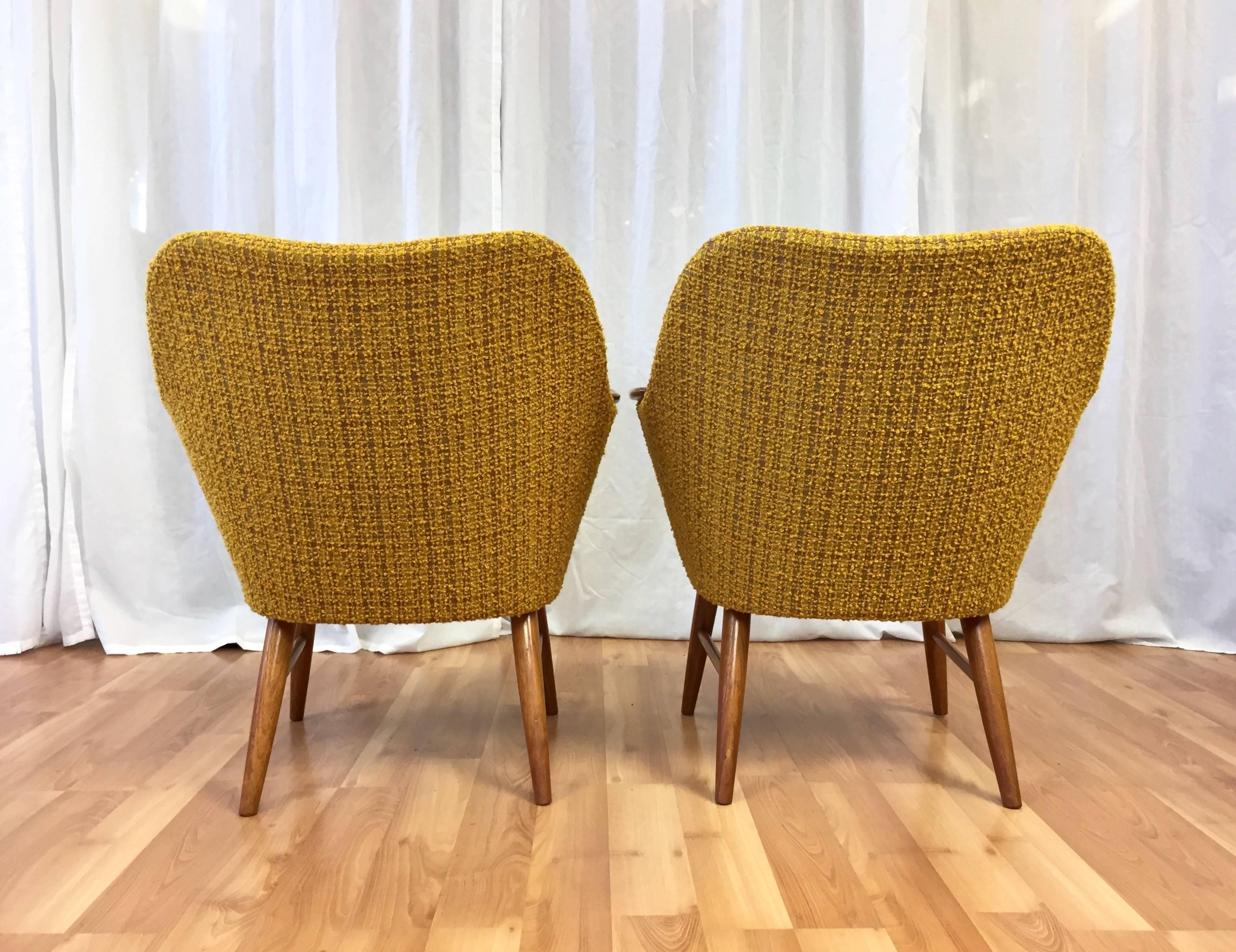 Foam Diminutive Pair of Danish Modern Upholstered Teak Armchairs
