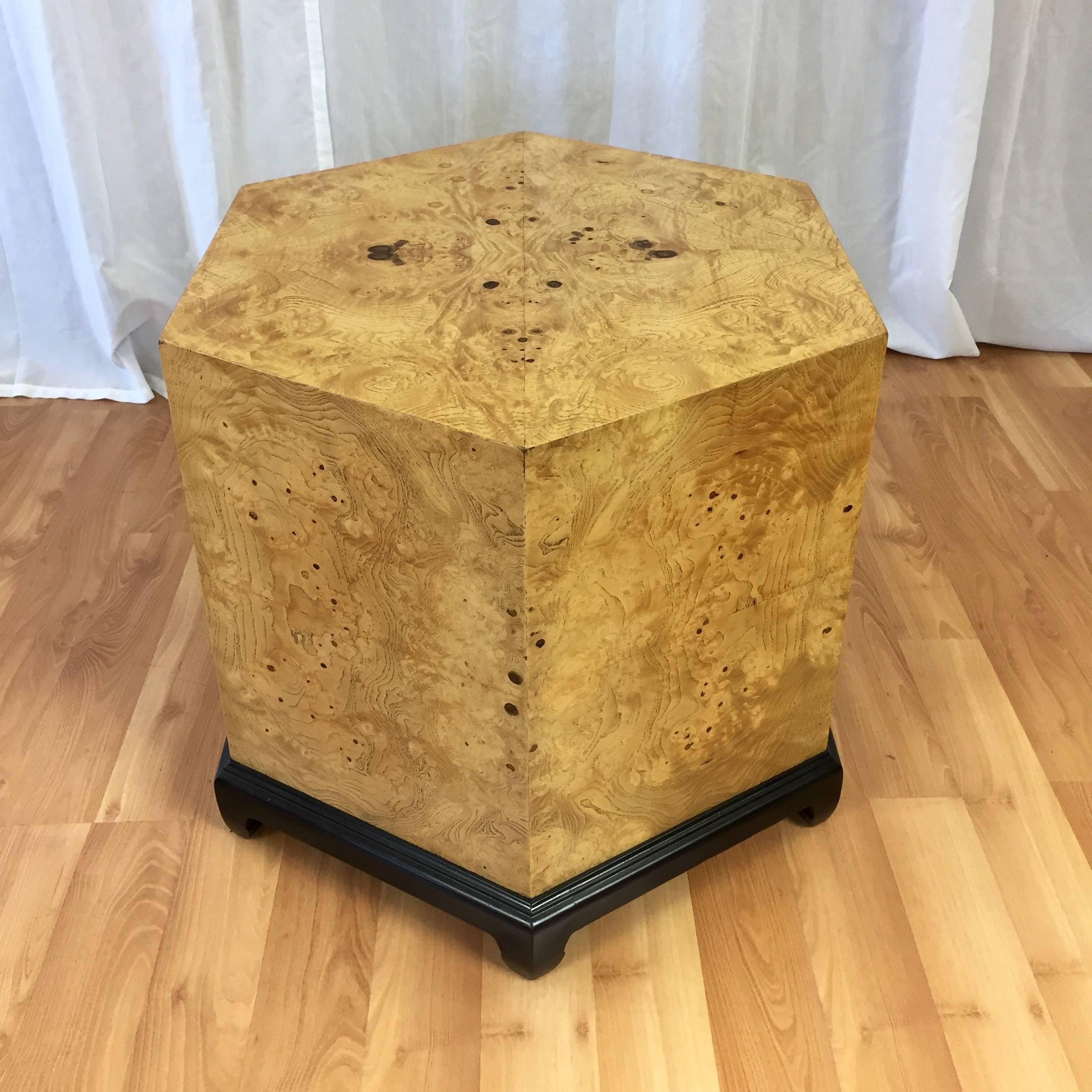 American Hexagonal Burl Wood and Brass Cabinet Attributed to Henredon