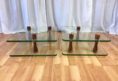 Pair of Rare Gilbert Rohde for Herman Miller Walnut and Glass End Tables