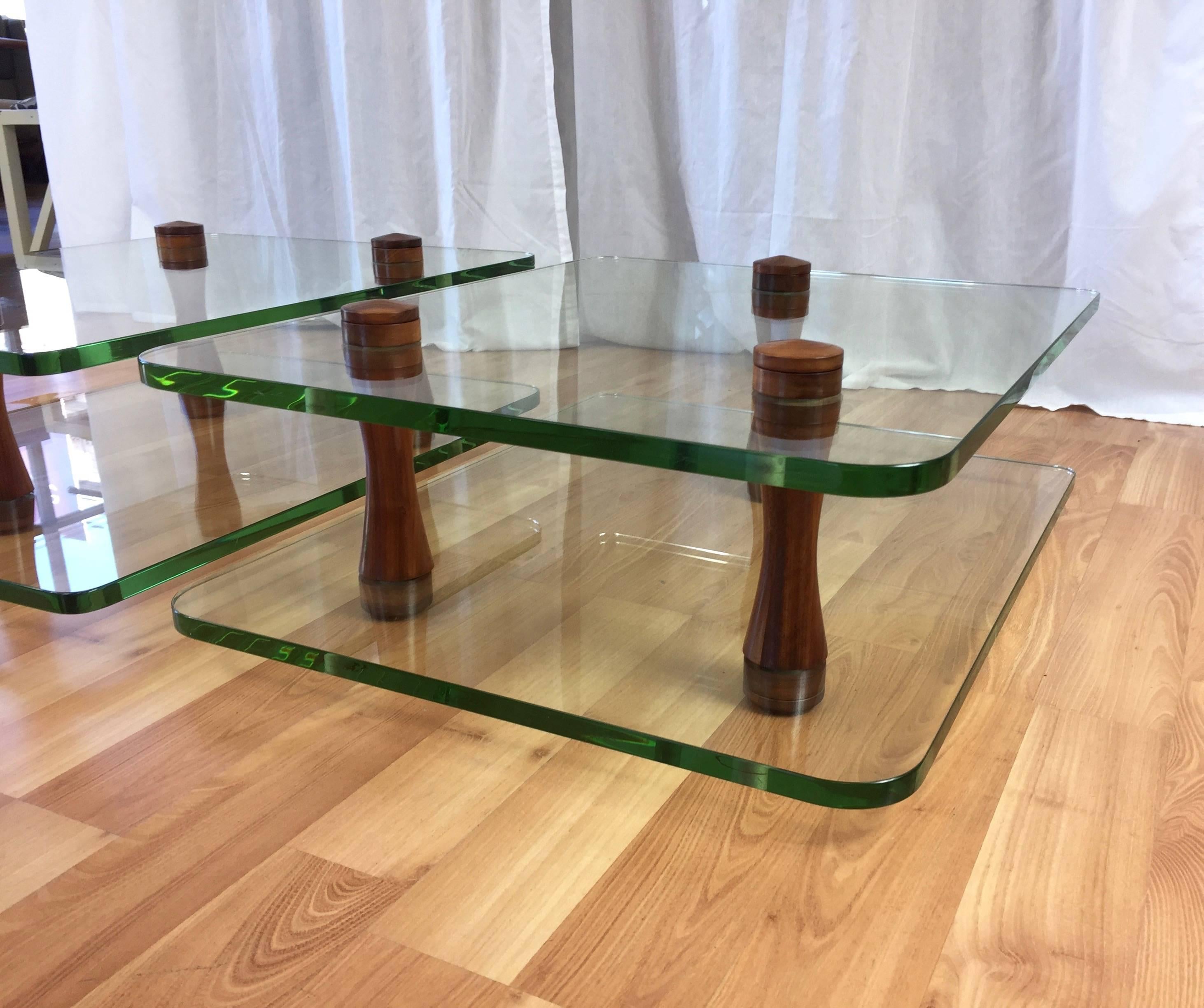 American Pair of Rare Gilbert Rohde for Herman Miller Walnut and Glass End Tables For Sale