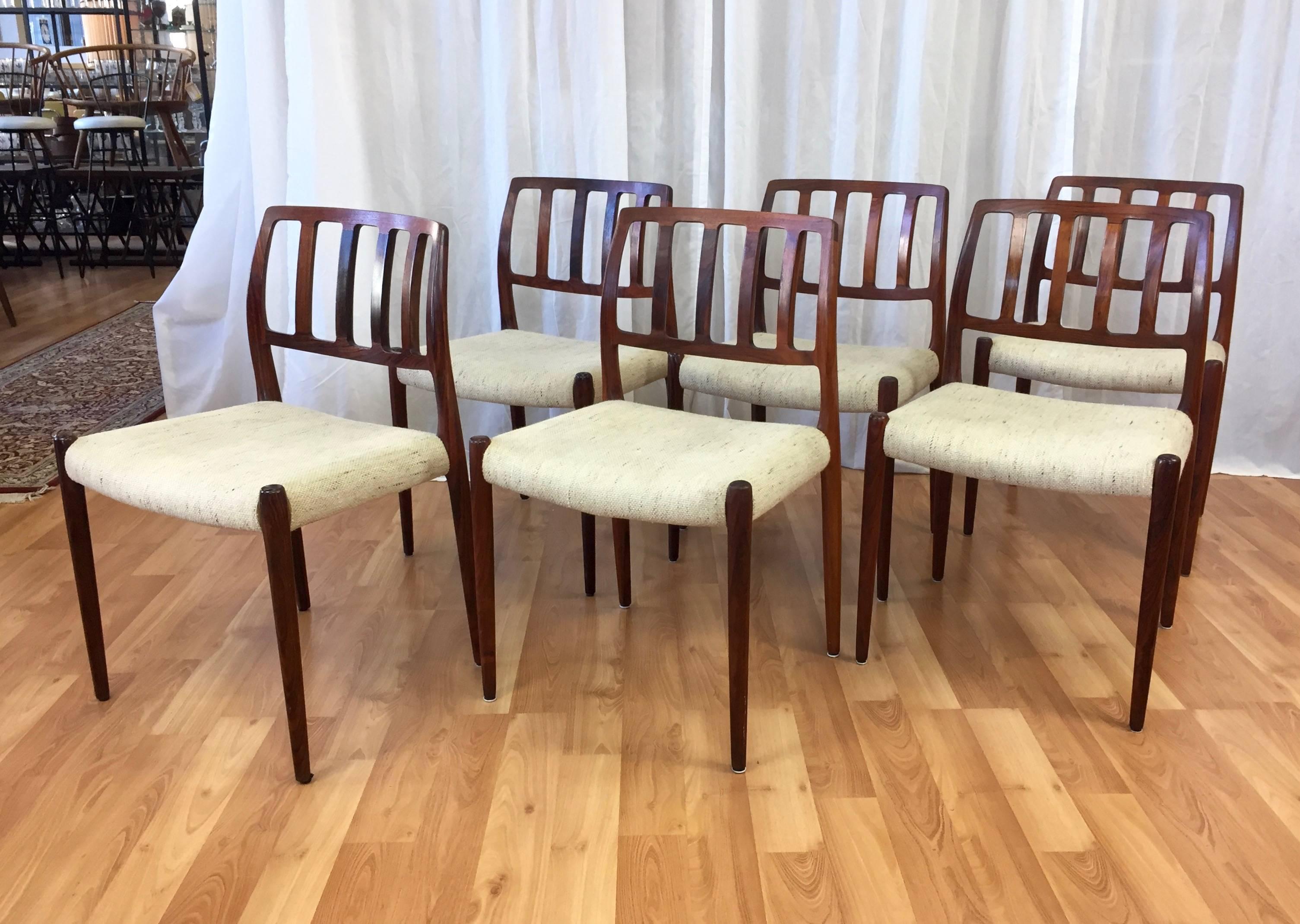 Scandinavian Modern Set of Six Niels Møller “Model 83” Rosewood Dining Chairs for J.L. Møller