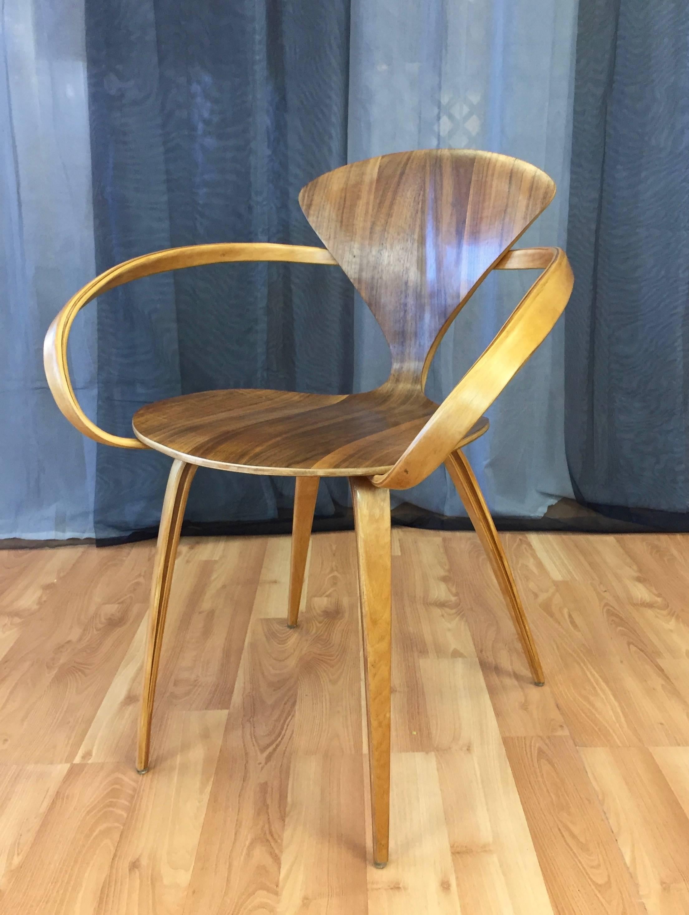 Mid-Century Modern Walnut and Birch Vintage Cherner Armchair for Plycraft