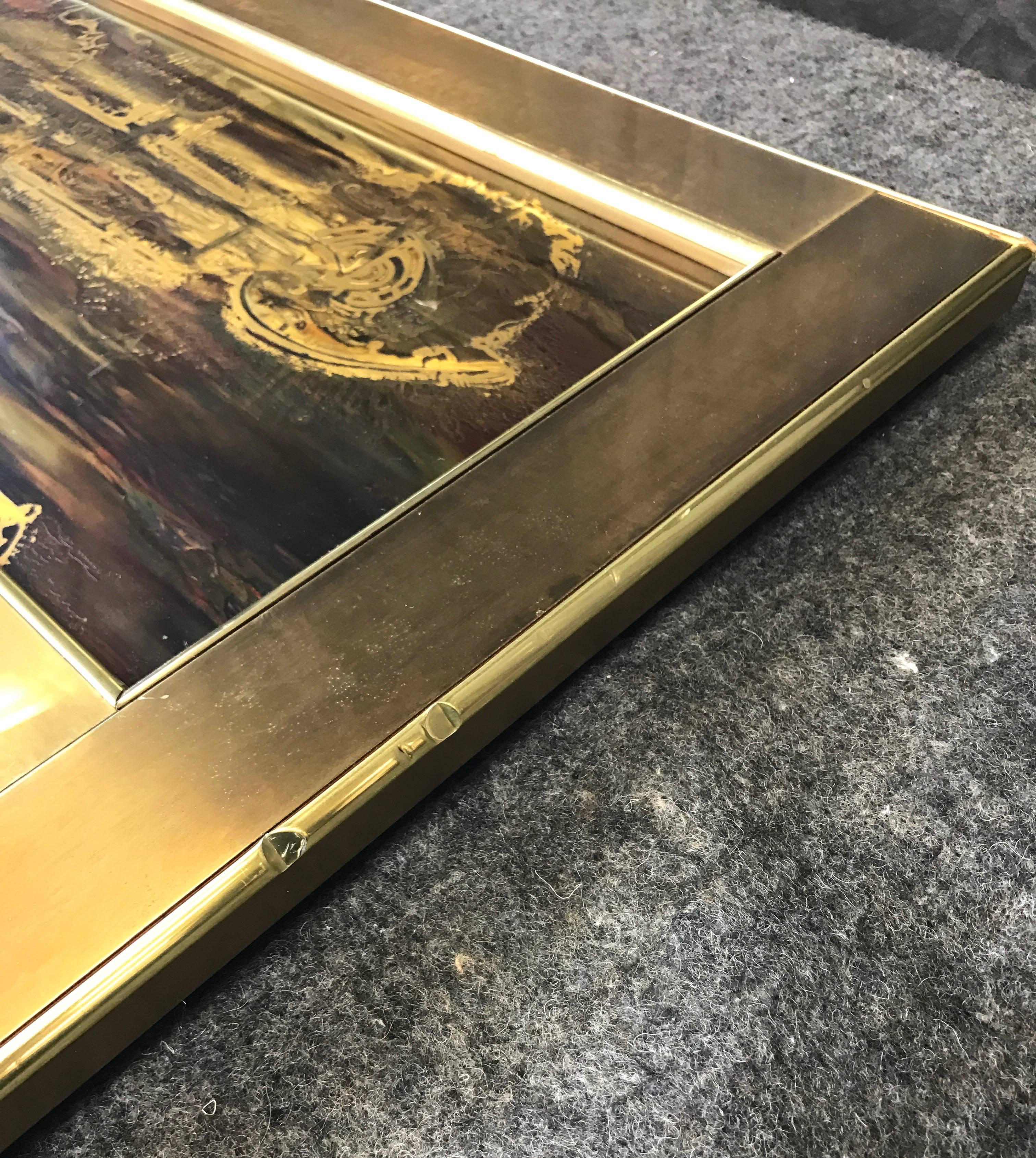 Mastercraft Brass Mirror with Acid Etched Panel by Bernhard Rohne B In Good Condition In San Francisco, CA