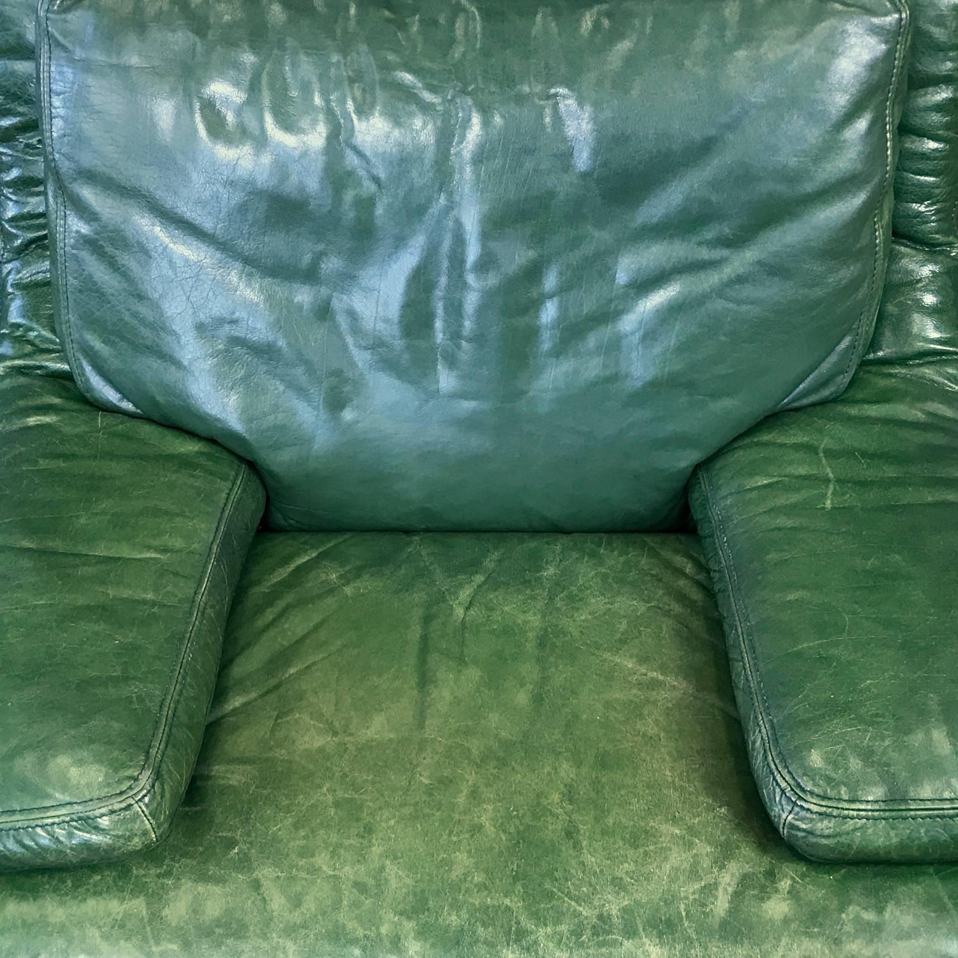 Late 20th Century Vintage Roche Bobois Green Leather Lounge Chair