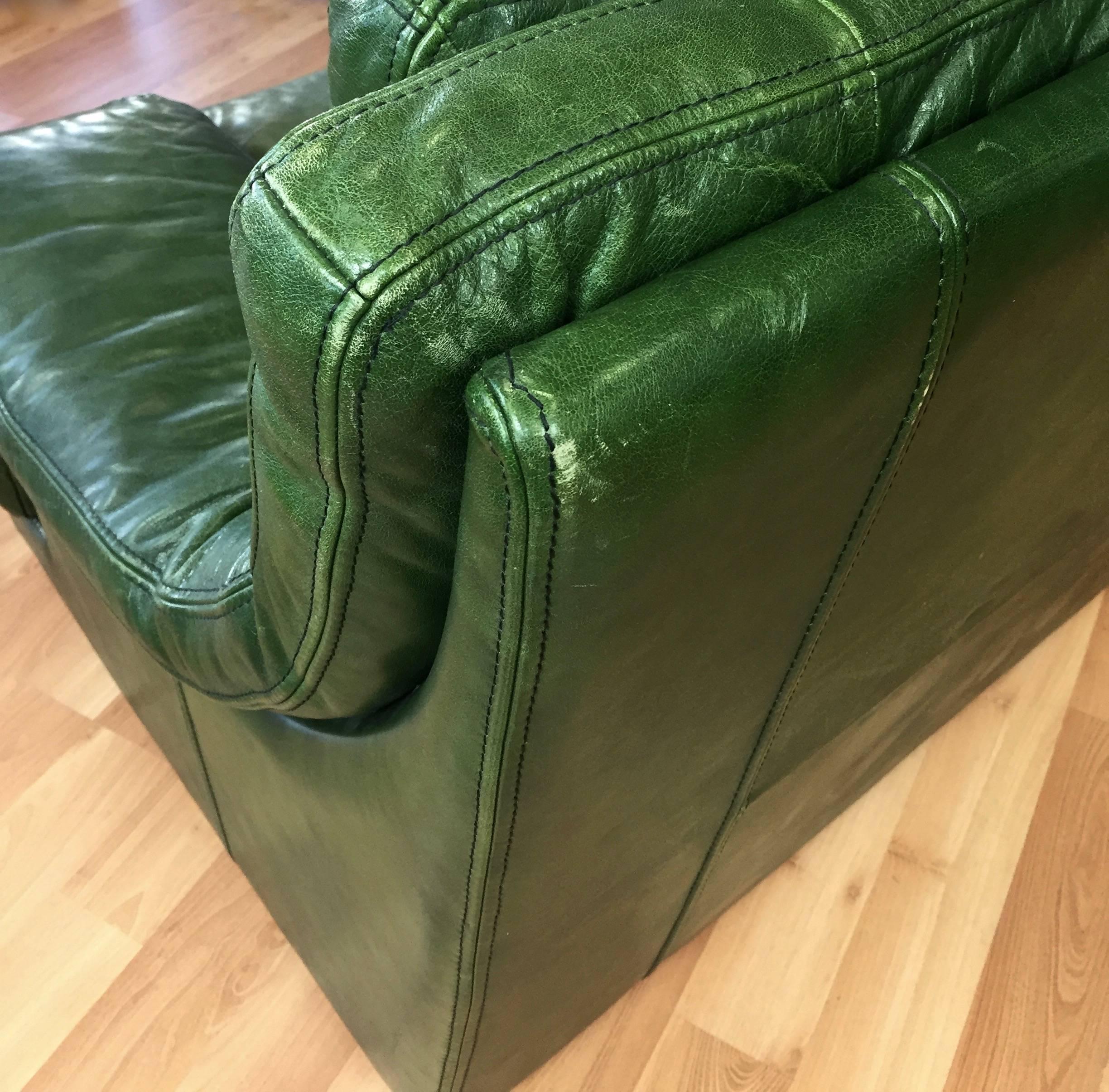 Modern Vintage Roche Bobois Green Leather Lounge Chair