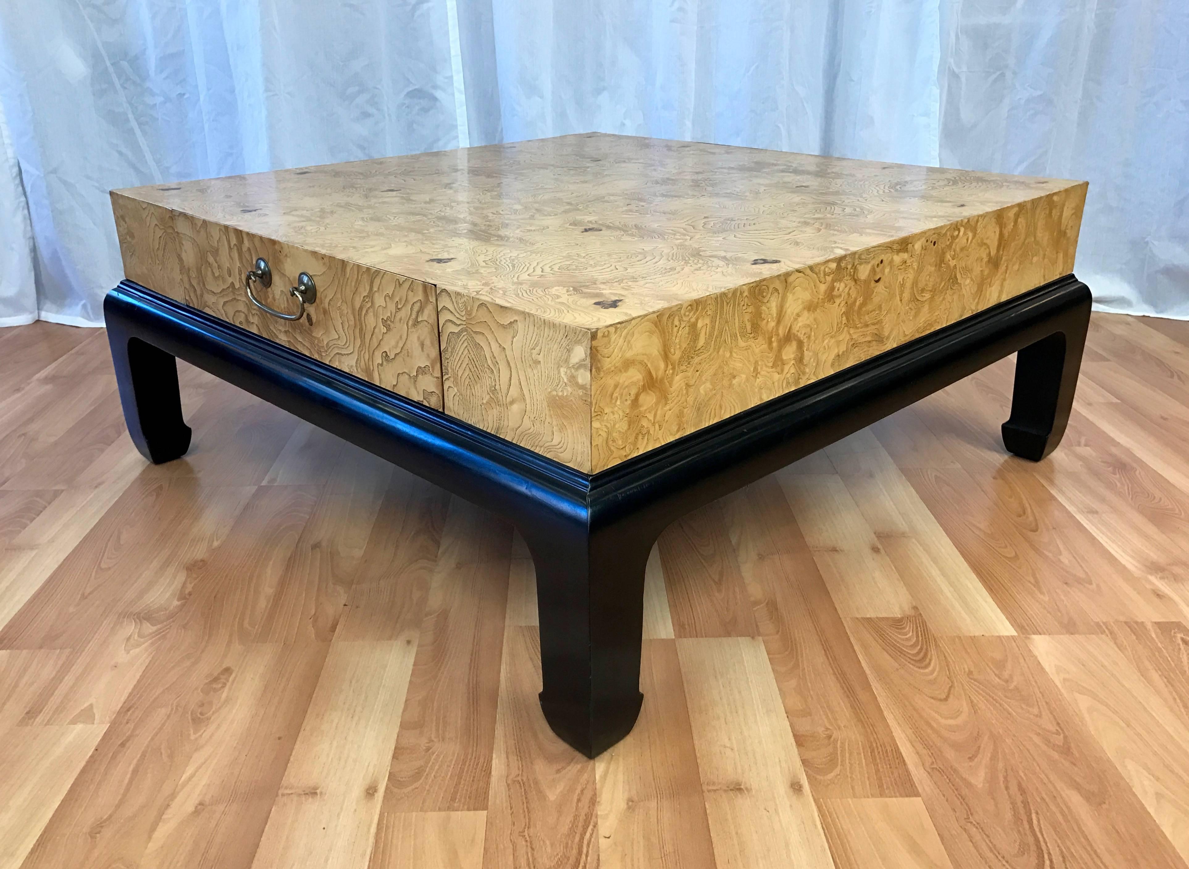 large wooden coffee table with drawers