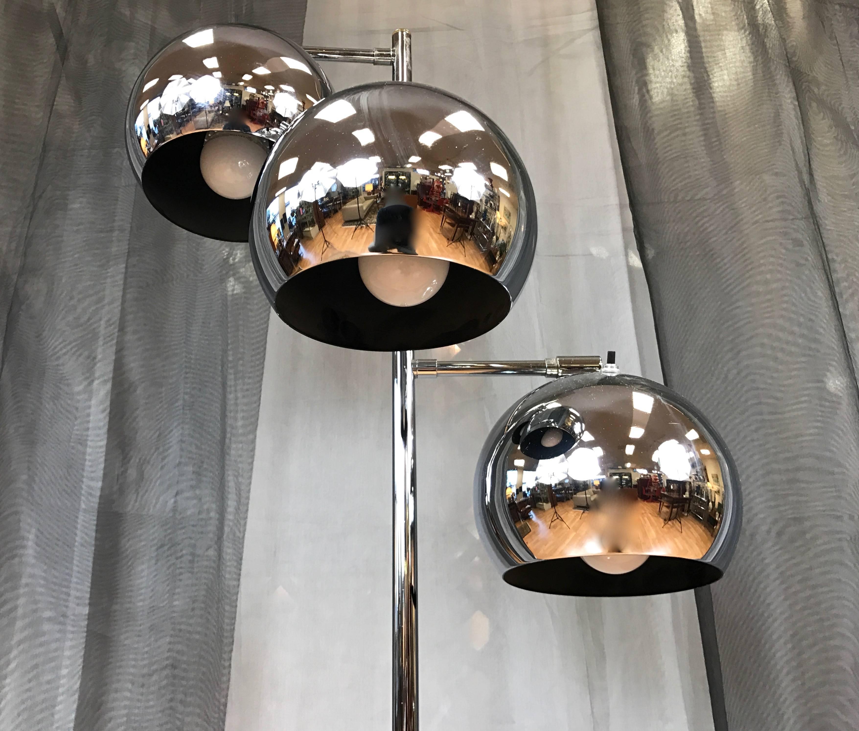 Koch & Lowy OMI Three-Globe Chrome Floor Lamp 2
