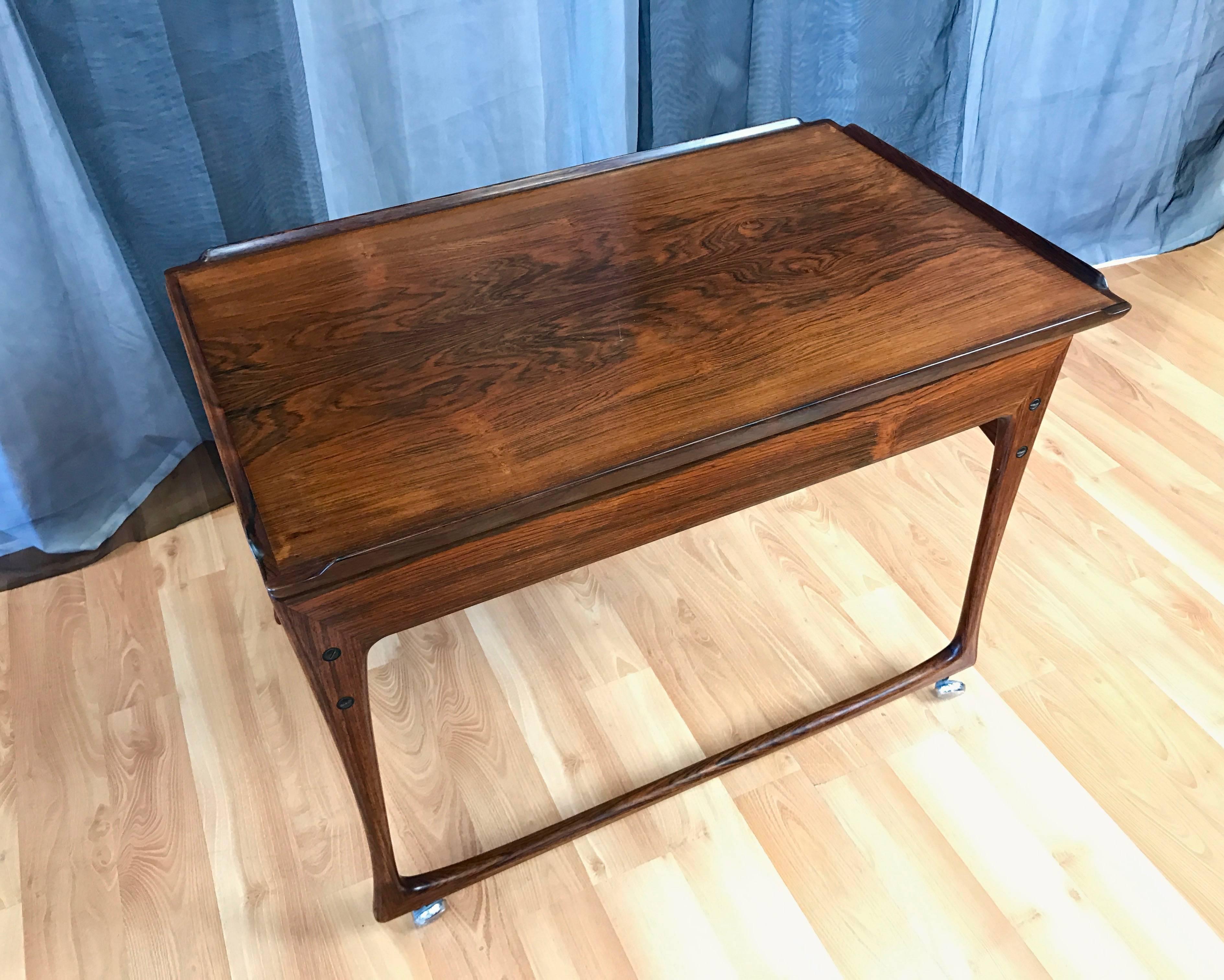 Scandinavian Modern Uncommon J. Ingvar Jensen Rosewood Sliding-Top Bar Cart
