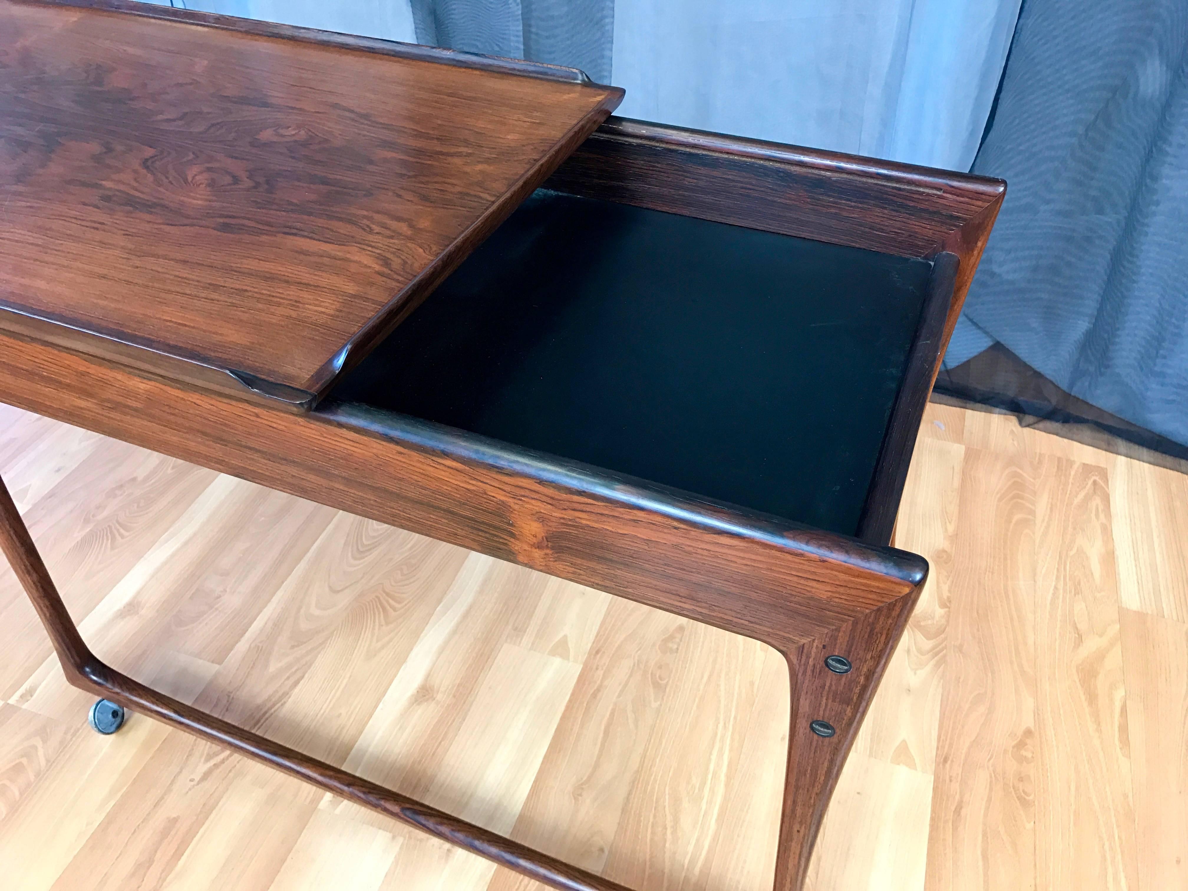 Danish Uncommon J. Ingvar Jensen Rosewood Sliding-Top Bar Cart