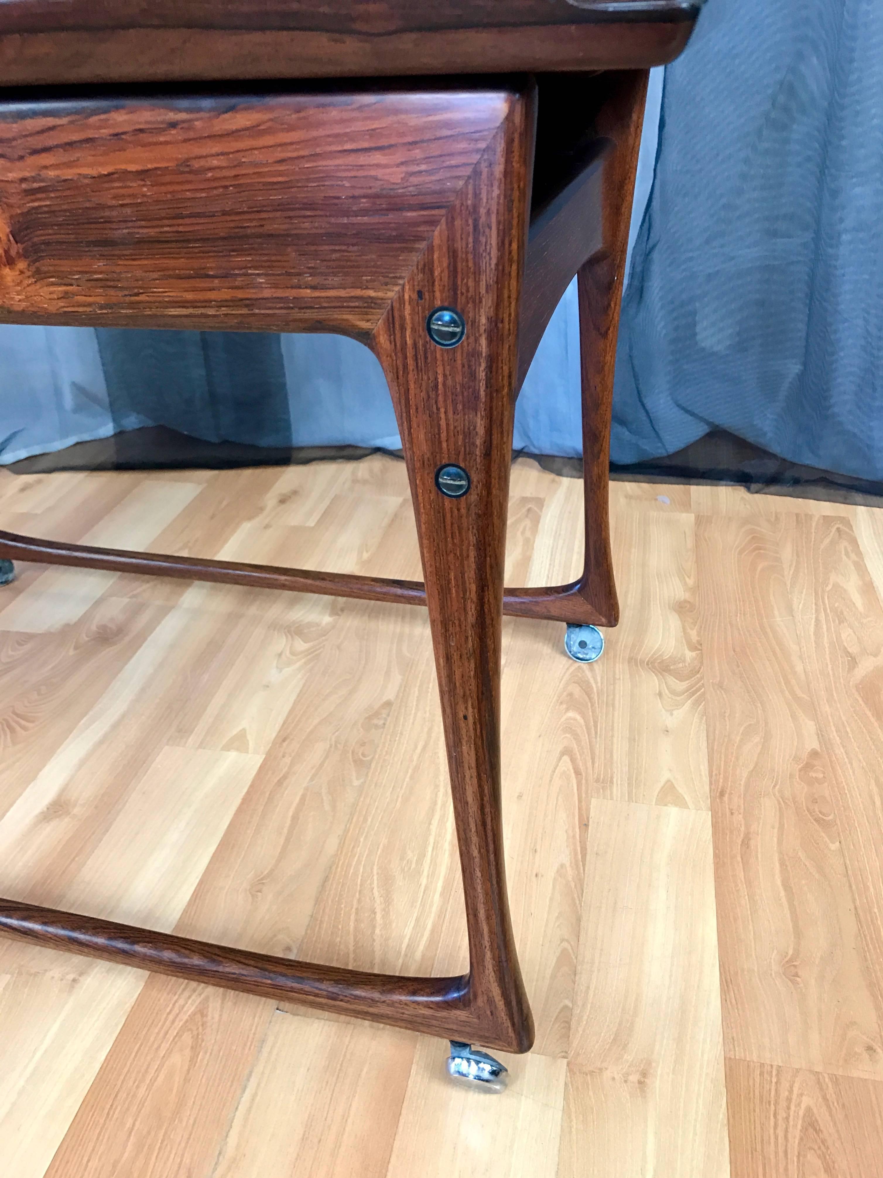 Mid-20th Century Uncommon J. Ingvar Jensen Rosewood Sliding-Top Bar Cart