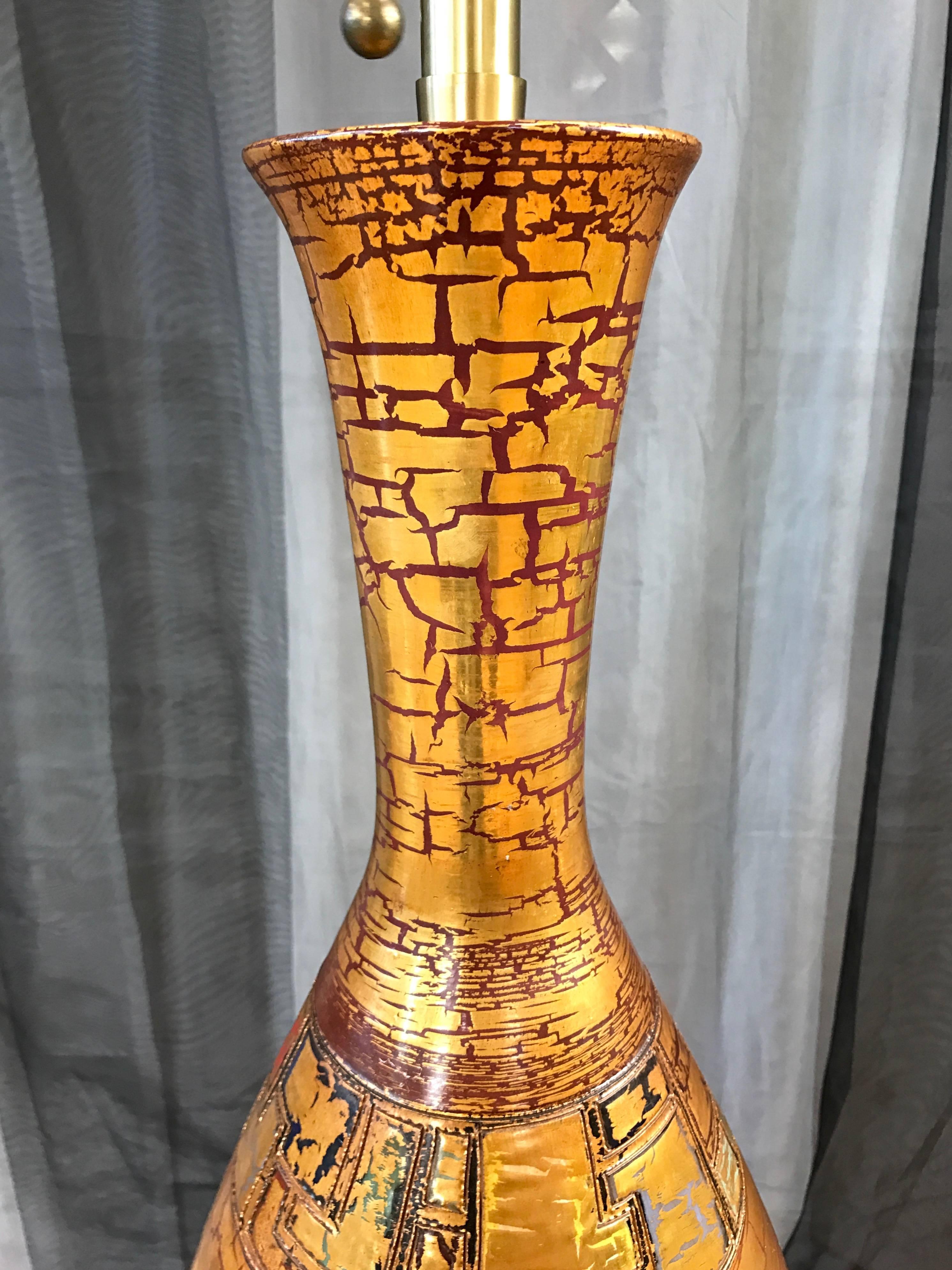 Monumental Marbro Ceramic Table Lamp with Gold Crackle Glaze In Good Condition In San Francisco, CA